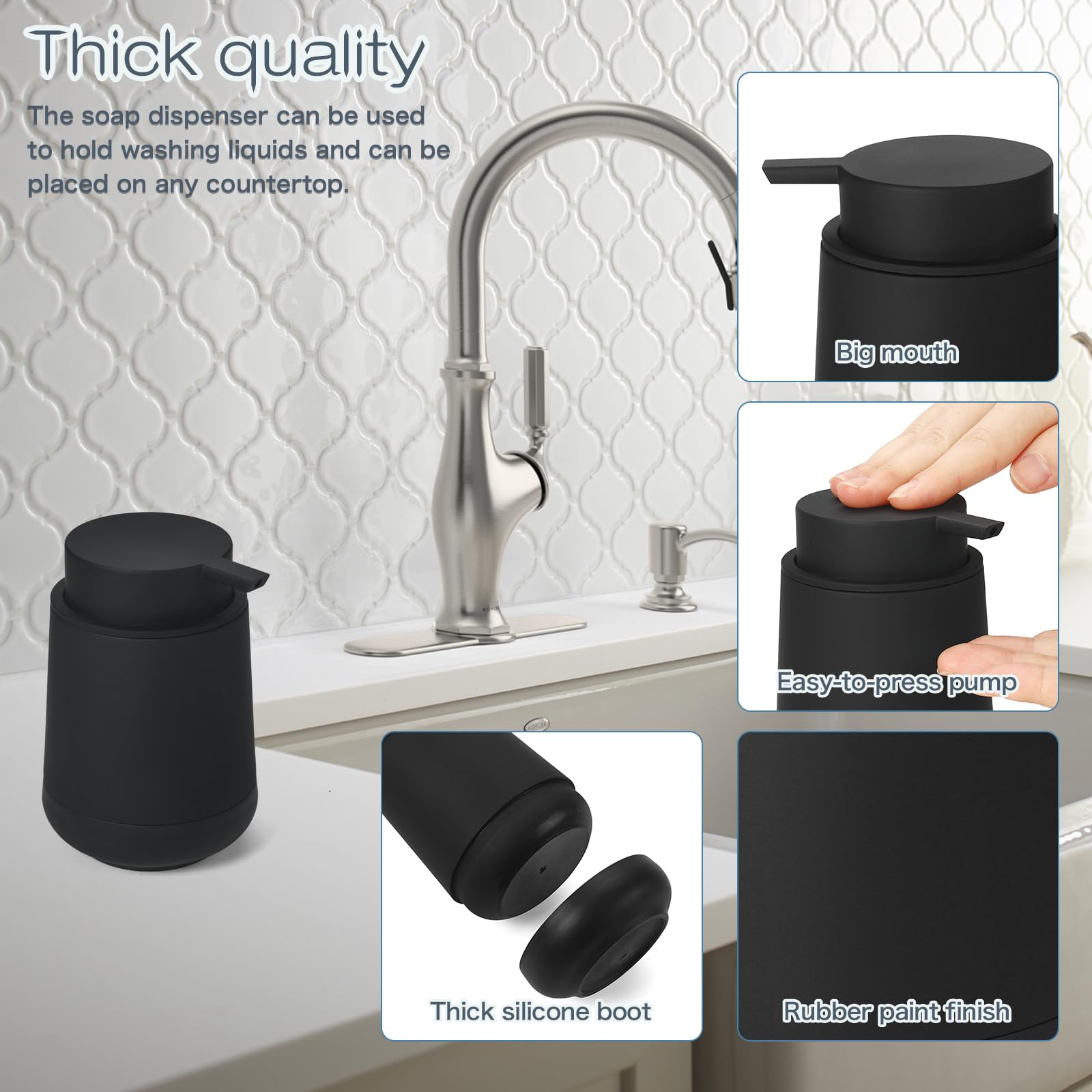 Gahefy Silicone Boot Black Hand Soap Dispenser For Bathroom,Refillable Dish Soap Dispenser For Kitchen With Easy-To-Press Pump (