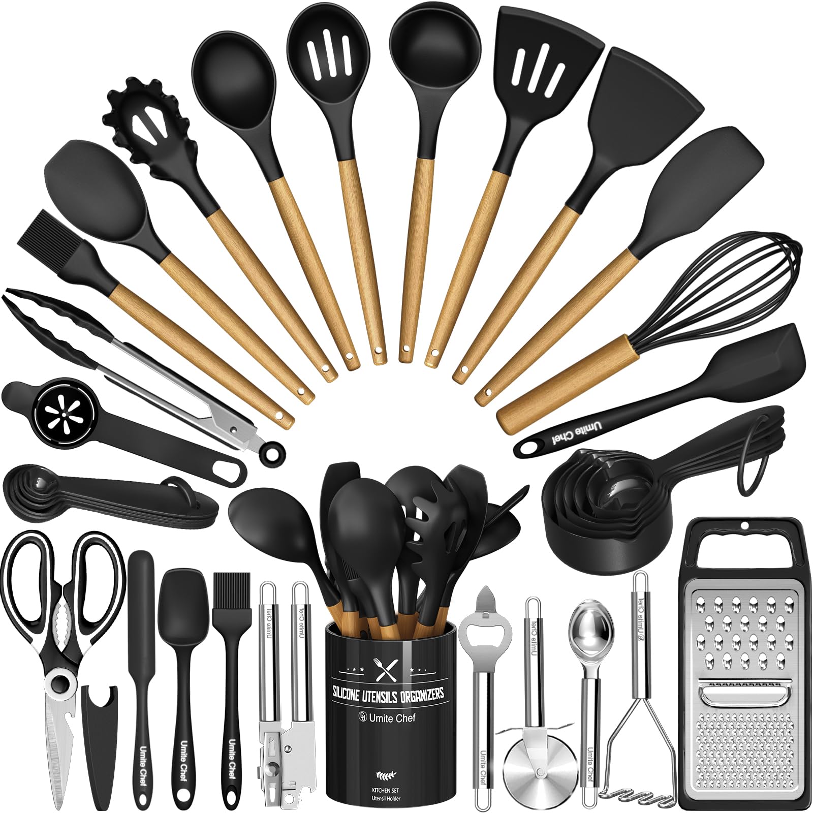 Kitchen Utensils Set- 34Pcs Silicone Cooking Utensils With Holder, Umite Chef Heat Resistant Kitchen Utensil Spatula Set For Non