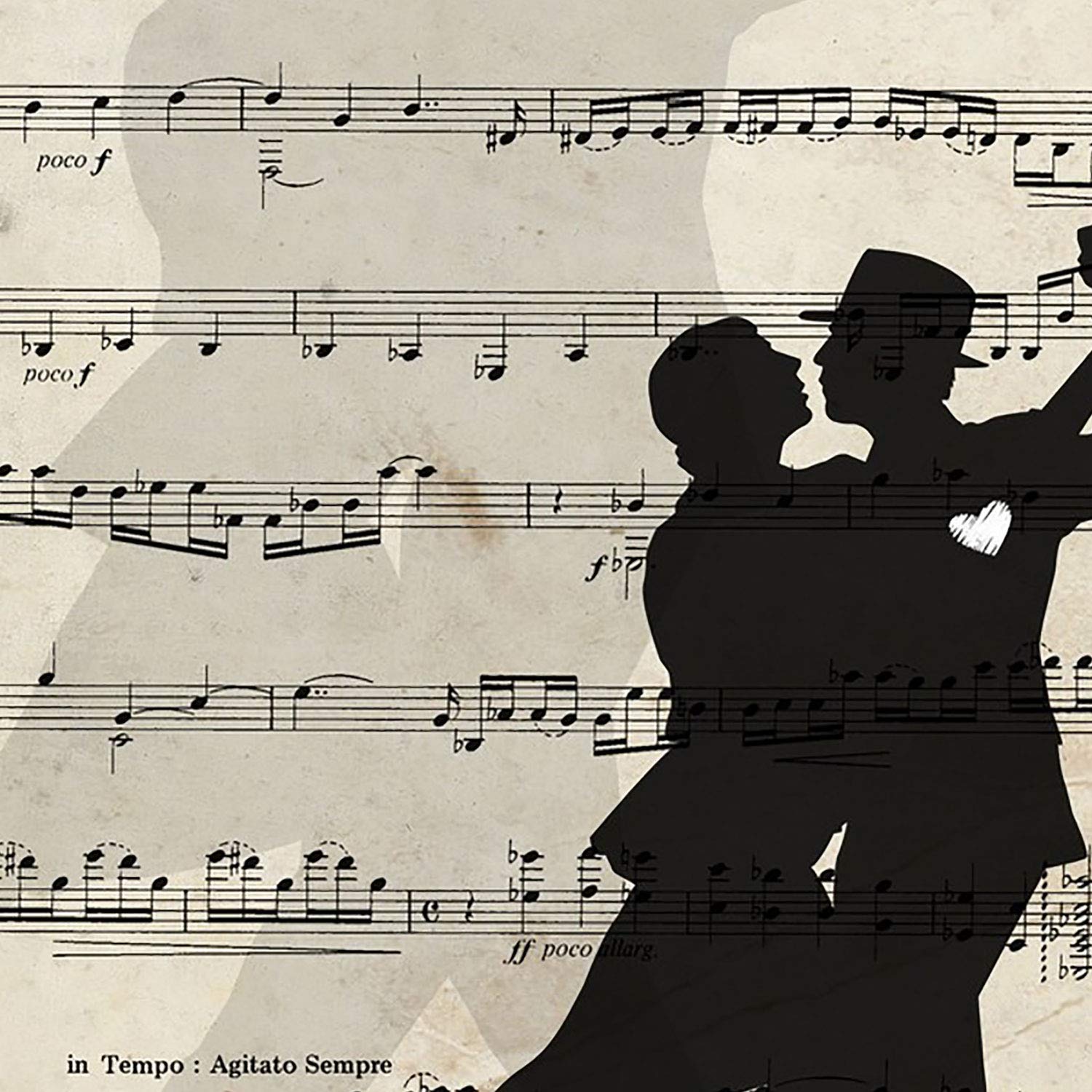 Nacnic Poster Couple Dancing Tango. Sheets Of Images With Sheet Music. Music Design For The Home. 8'X11' Size