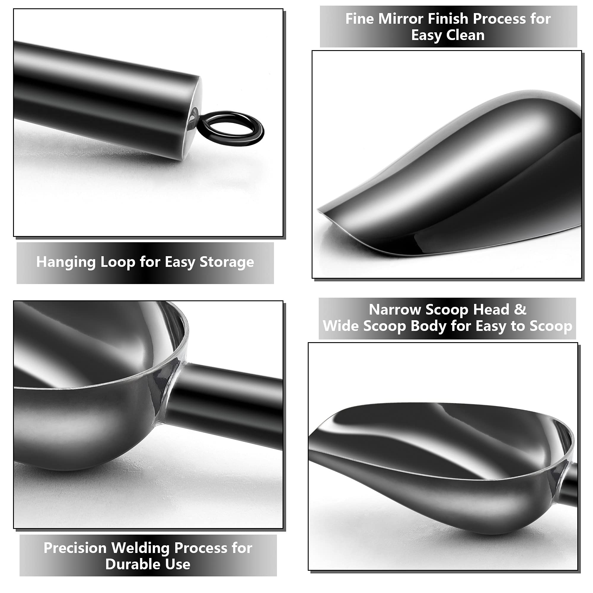 Teamfar Mini Scoop Set Of 2, 3 Oz Stainless Steel Scoop, Black Small Candy Scoops For Canister Jars Buffet, Rust Free & Long Las