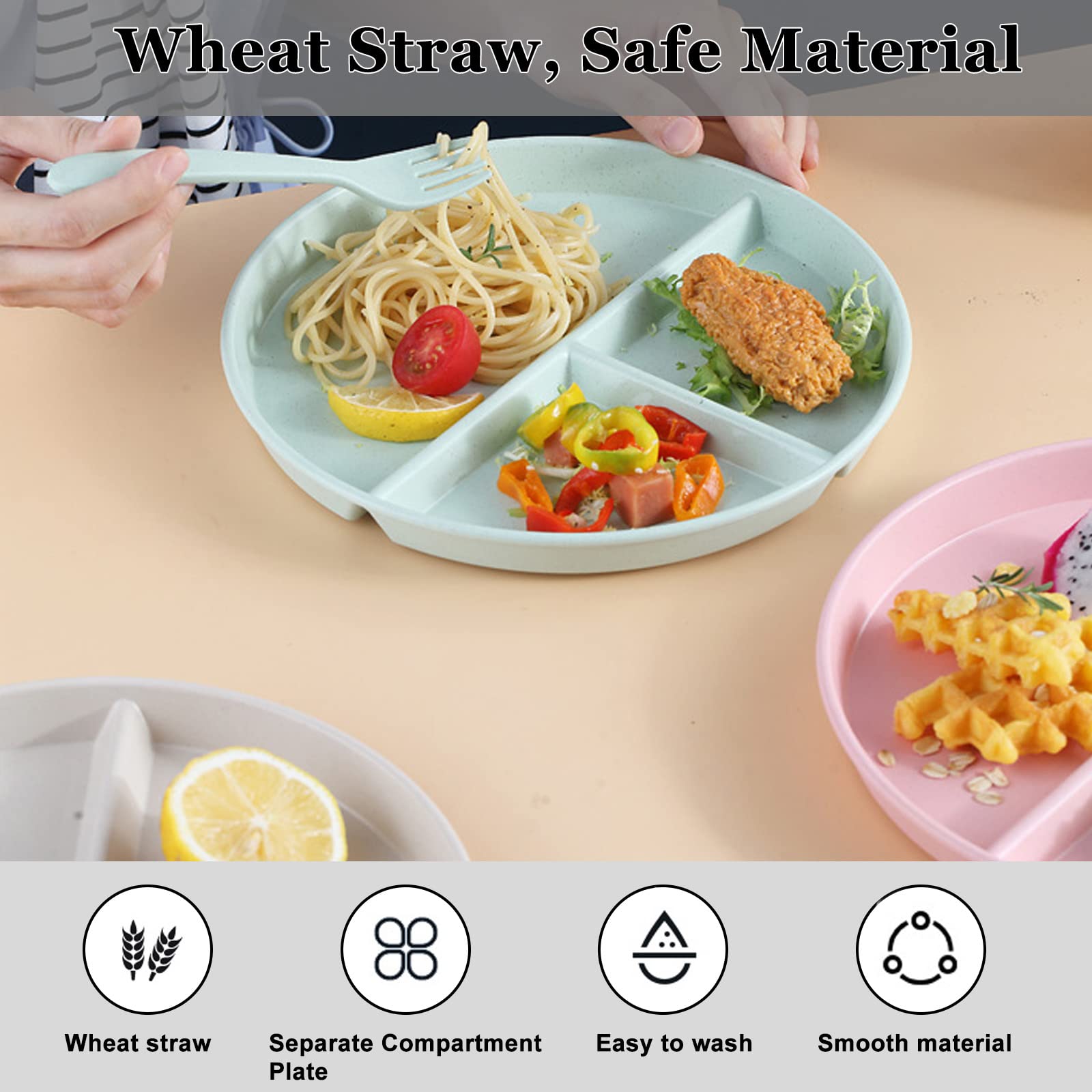 Soptalles 3 Pack Divided Plates For Adults, Portion Control Plates Compartment Plates, Lightweight Reusable Dinnerware Dinner Pl