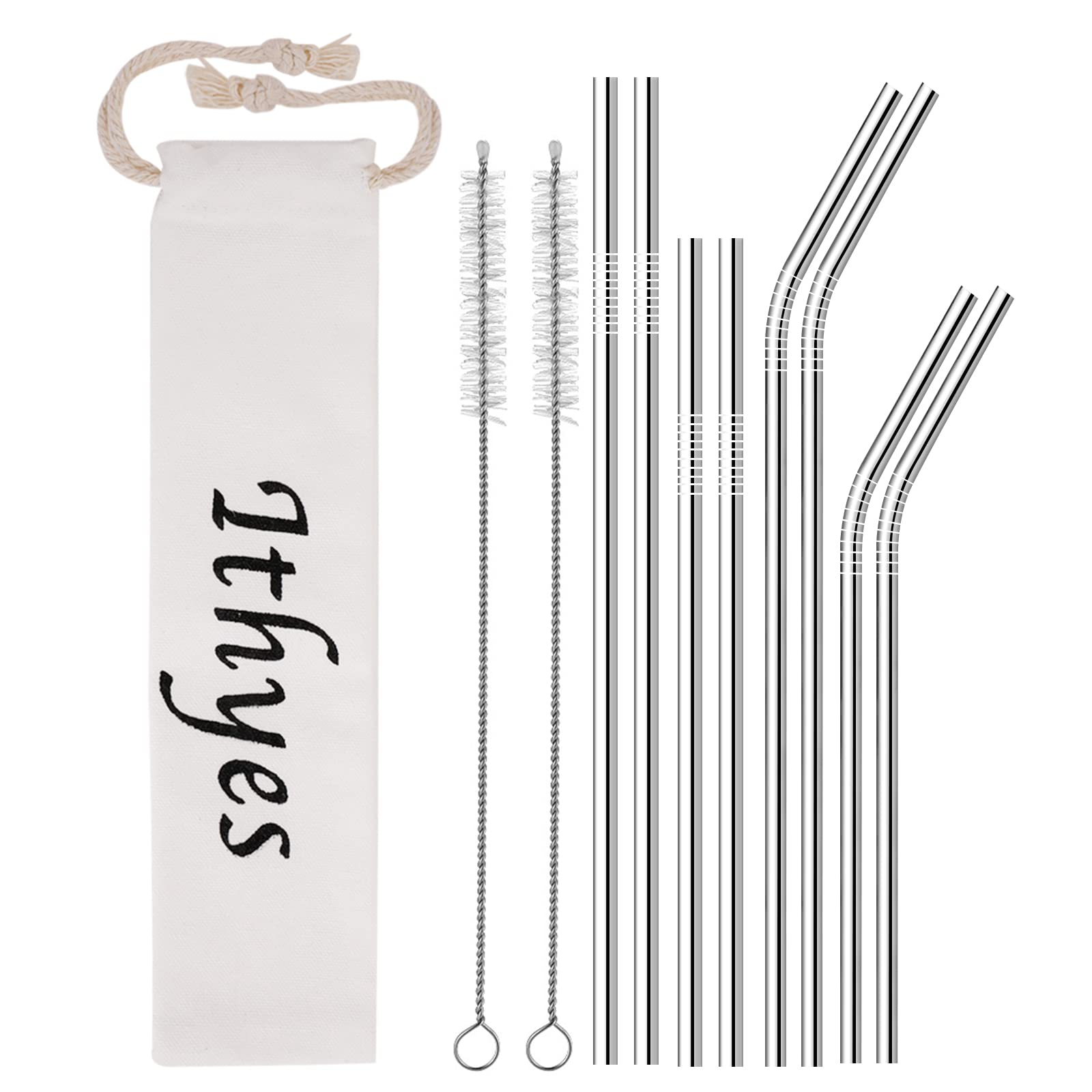 Ithyes 8 Pack Reusable Metal Straws Long Stainless Steel Straws Drinking Straw For 20/30 Oz Tumblers With Travel Case & Cleaning