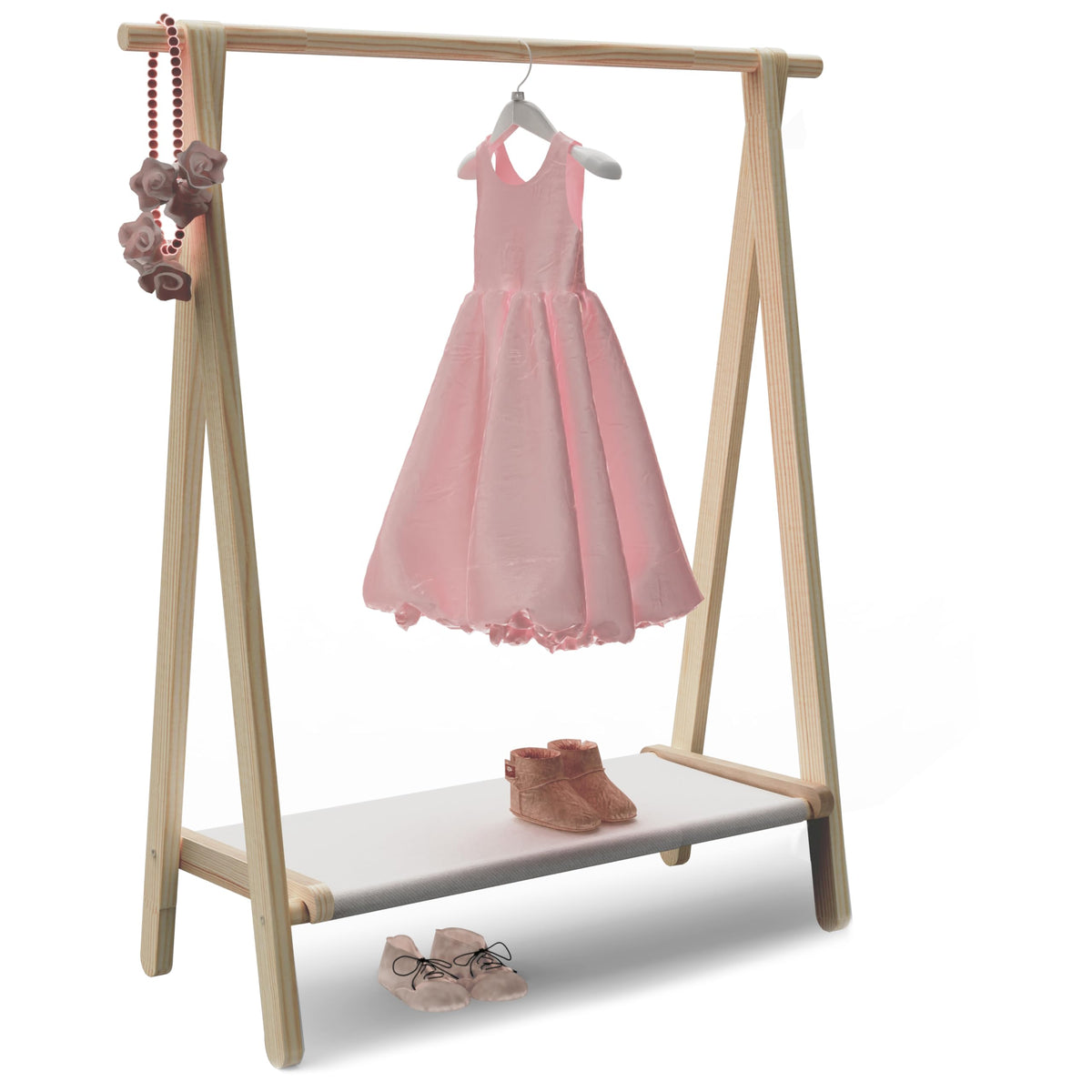Vogusland Dress Up Rack, Child Garment Rack, Kids Clothing Rack With Storage Shelf (Natural Pine, 38'' L X 14.5'' W X 43.7'' H)