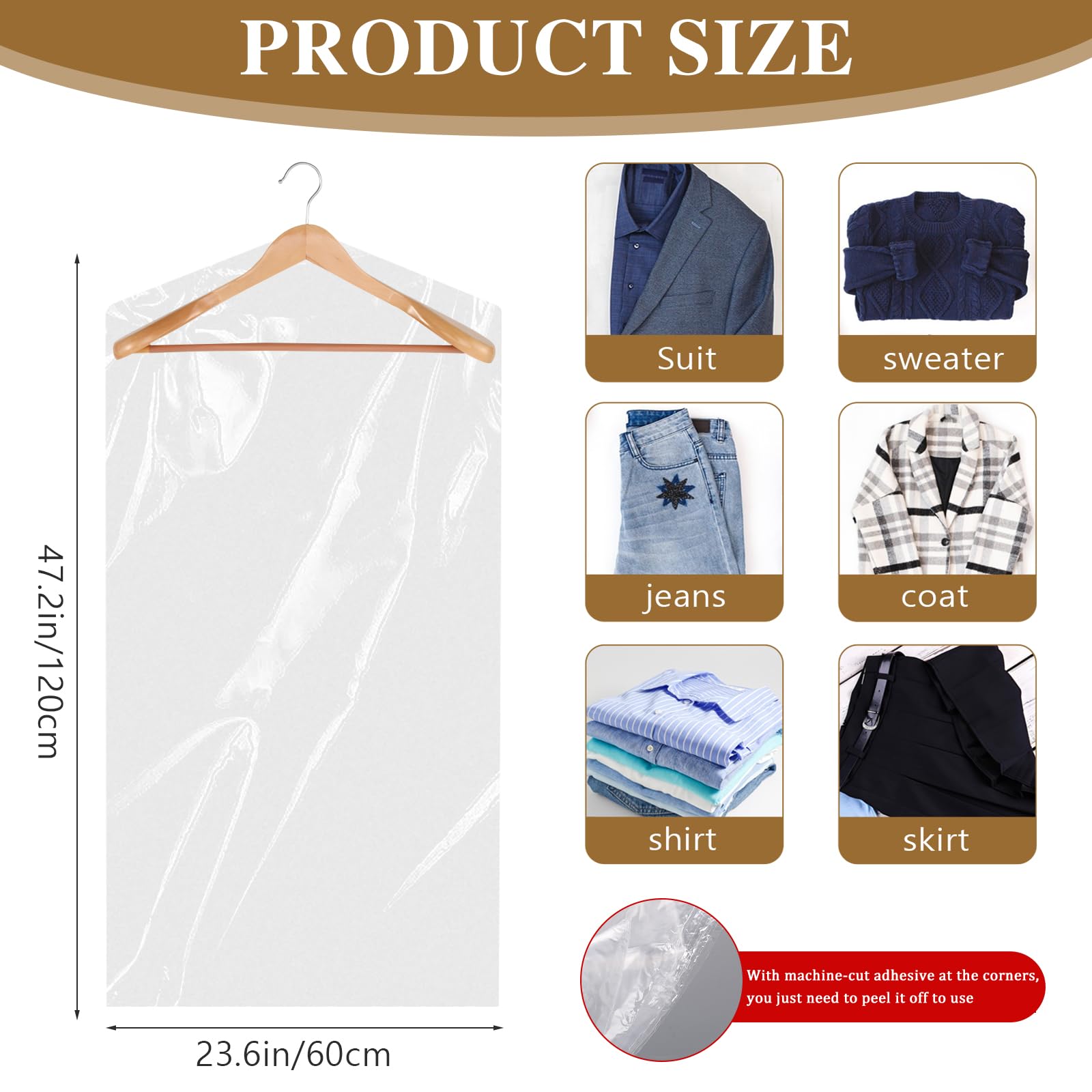 20 Pack Clear Clothes Covers 23.6X47.2 Inch Plastic Garment Bags Dry Cleaner Bags For Hanging Clothes Dust-Proof Transparent Clo