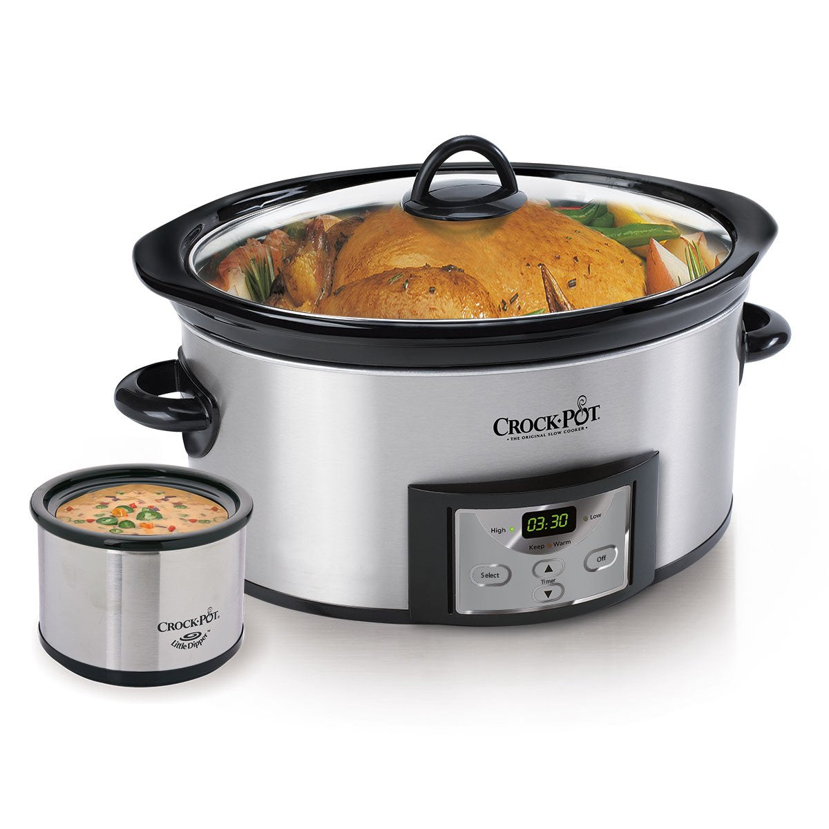 Crock-Pot 6-Quart Countdown Programmable Oval Slow Cooker With Dipper, Stainless Steel, Sccpvc605-S