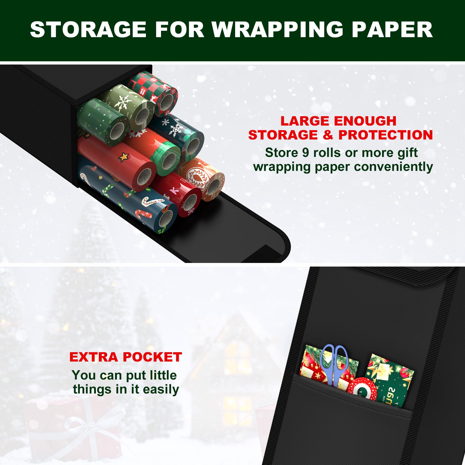 Delixike Christmas Wrapping Paper Storage Containers,30 Inch Gift Wrapping Organizer Storage,Fits 9 Standard Rolls Of Wrapping P