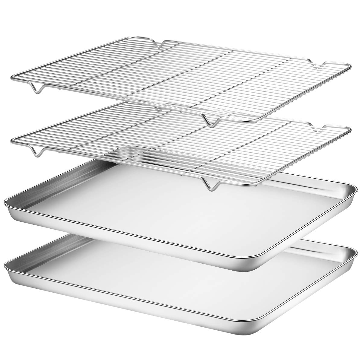 Wildone Baking Sheet & Rack Set [2 Sheets + 2 Racks], Stainless Steel Cookie Pan With Cooling Rack, Size 16 X 12 X 1 Inch, Non T
