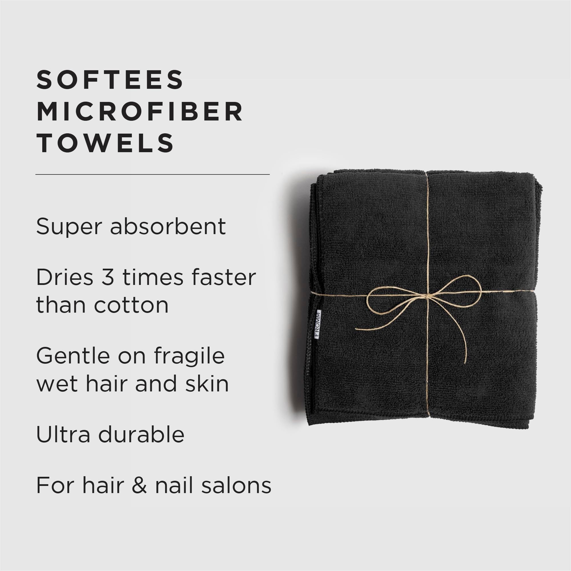Fromm Softees Microfiber Salon Hair Towels for Hairstylists, Barbers, Spa, Gym in Black, 16'' by 29'', 10 count Perfect Hair Car