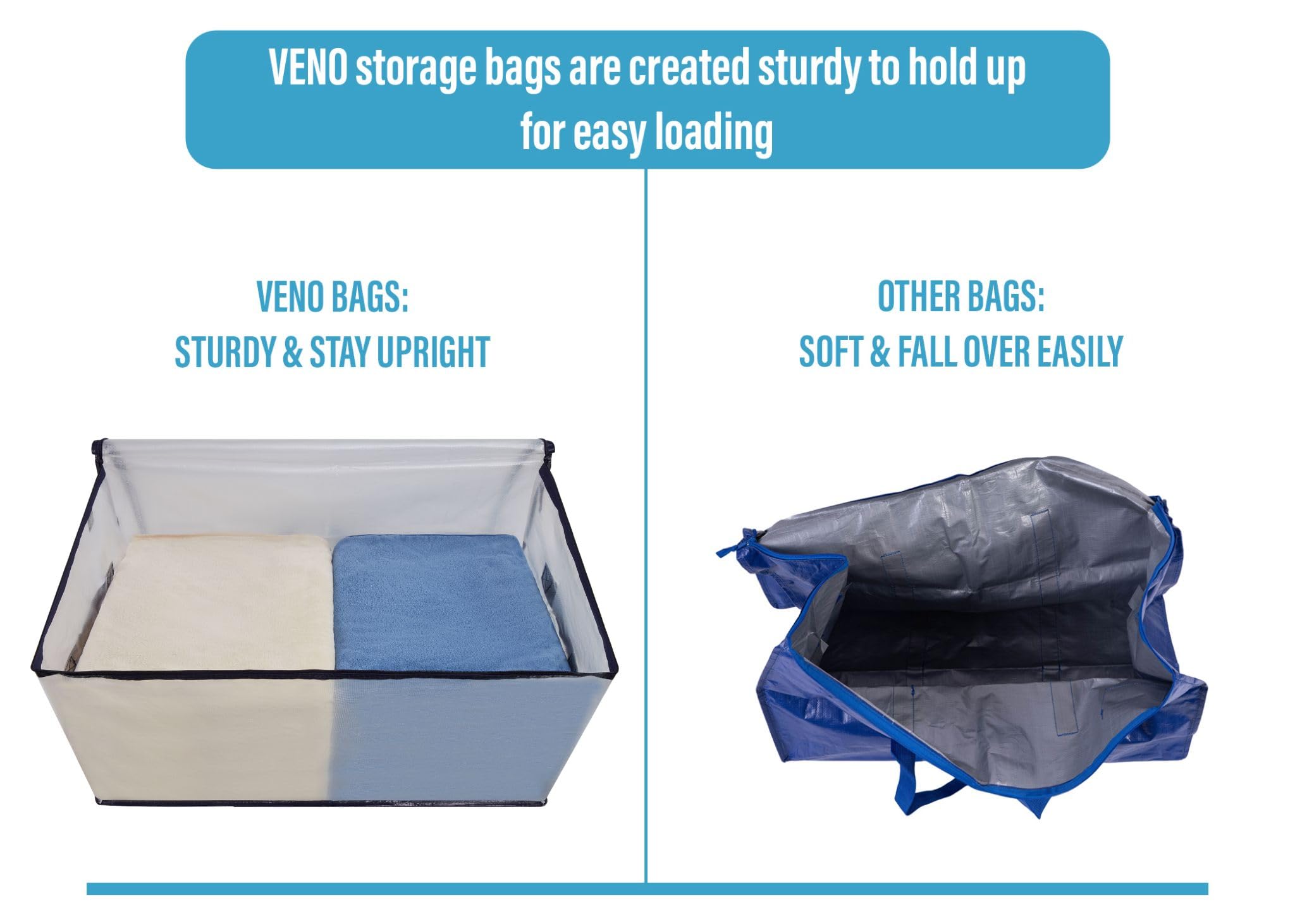 VENO 4 Pack Heavy Duty Oversized Storage Bag for Moving  college Dorm  Traveling  camping  christmas Decorations  Packing Supplies  Organizer Tote  Reusable and Sustainable (clear  4 Pack)