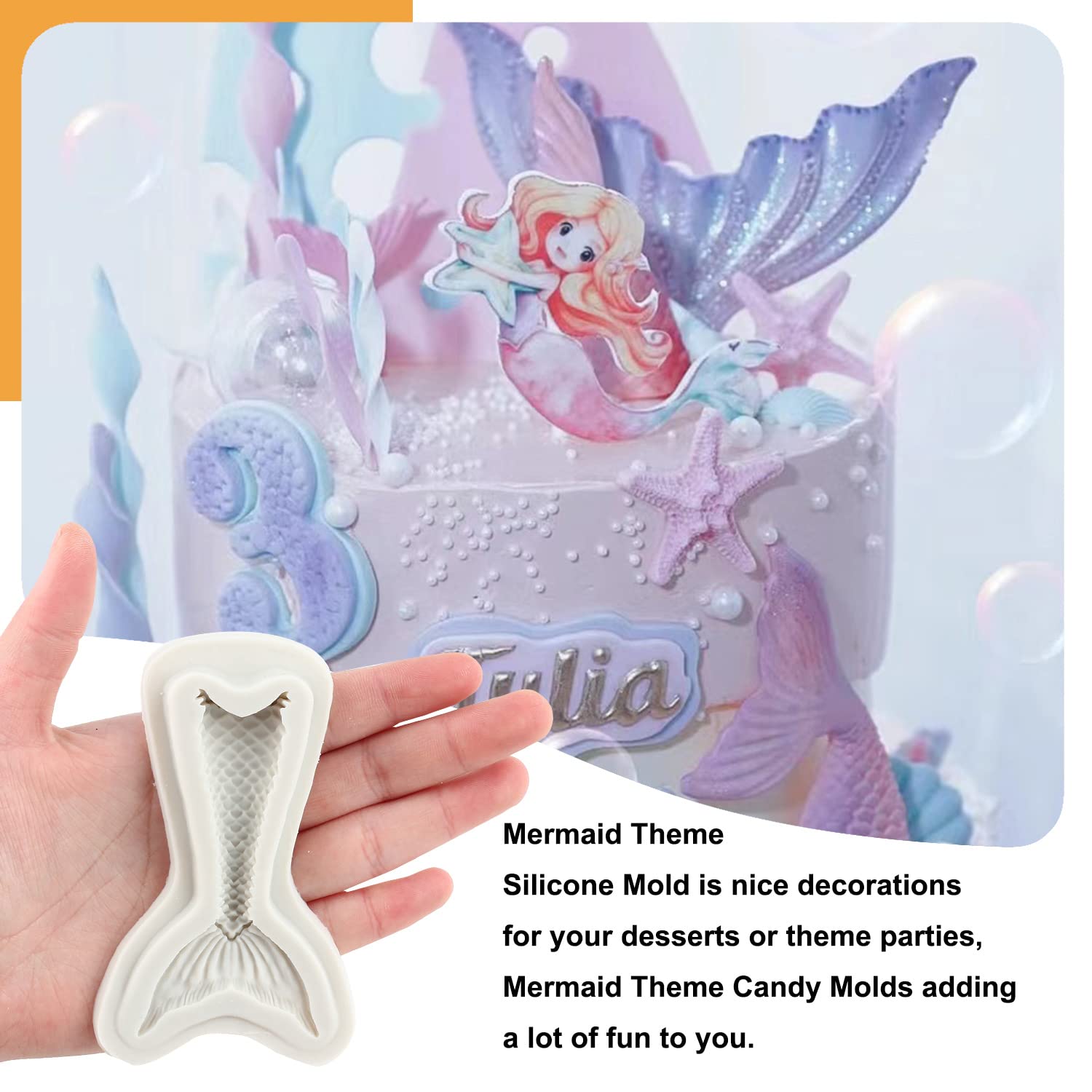 Sijiangmold Mermaid Theme Cake Fondant Molds Mermaid Tail Silicone Molds Seahorse Starfish Mold For Cake Decorating Cupcake Topp