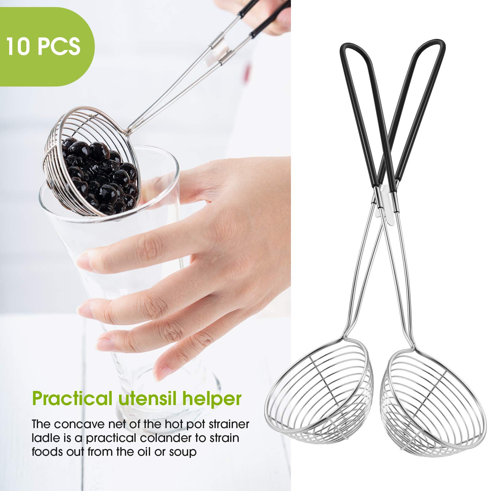 Geiserailie Hot Pot Strainer Scoops, Stainless Steel Hot Pot Strainer Spoons 2.5 Inch Mini Mesh Skimmer Spoon Asian Ladle With H