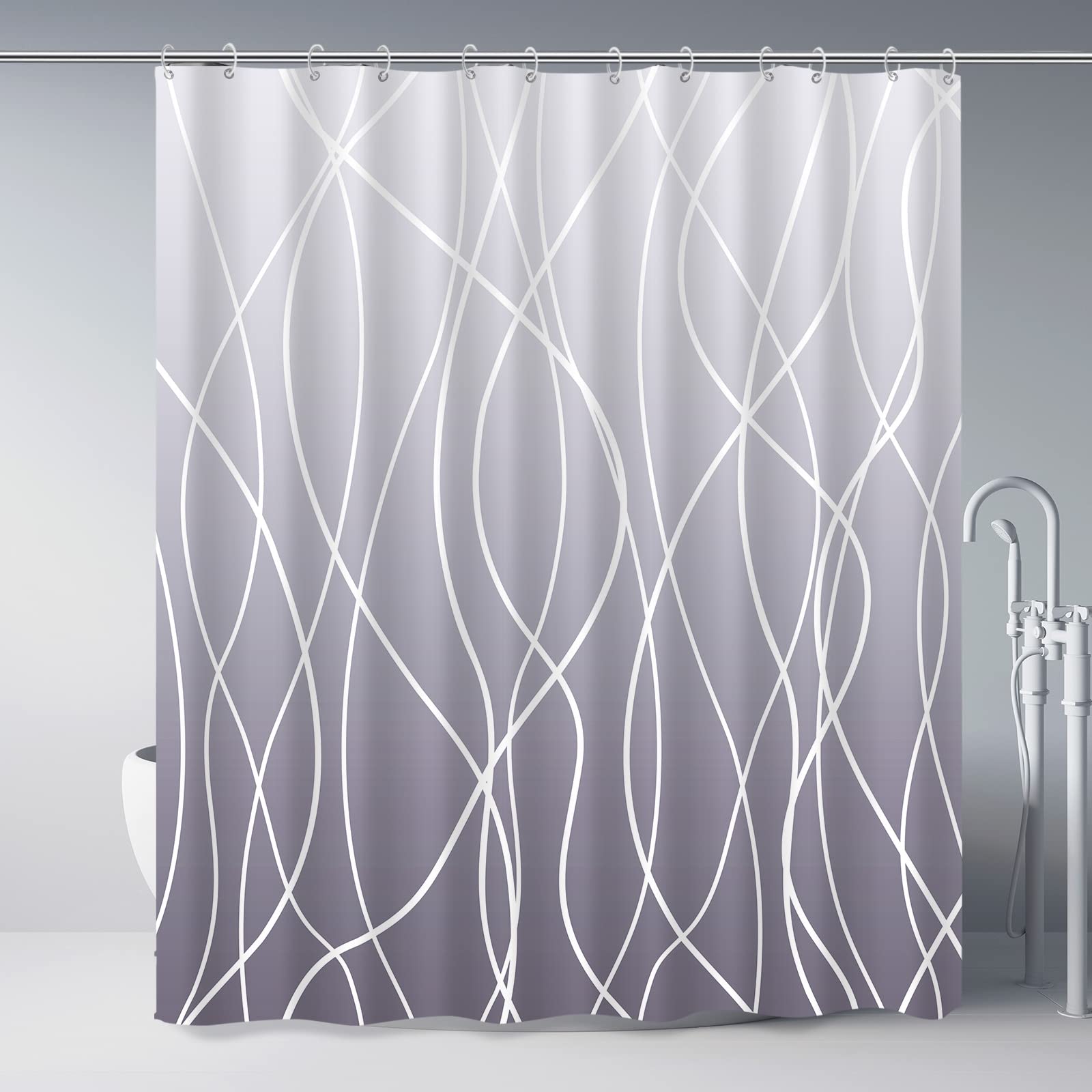 Punkray Ombre Purple Shower Curtain For Bathroom With Hooks,White Shower Curtain Set,Stripe Bath Curtains Decorative Shower Curt