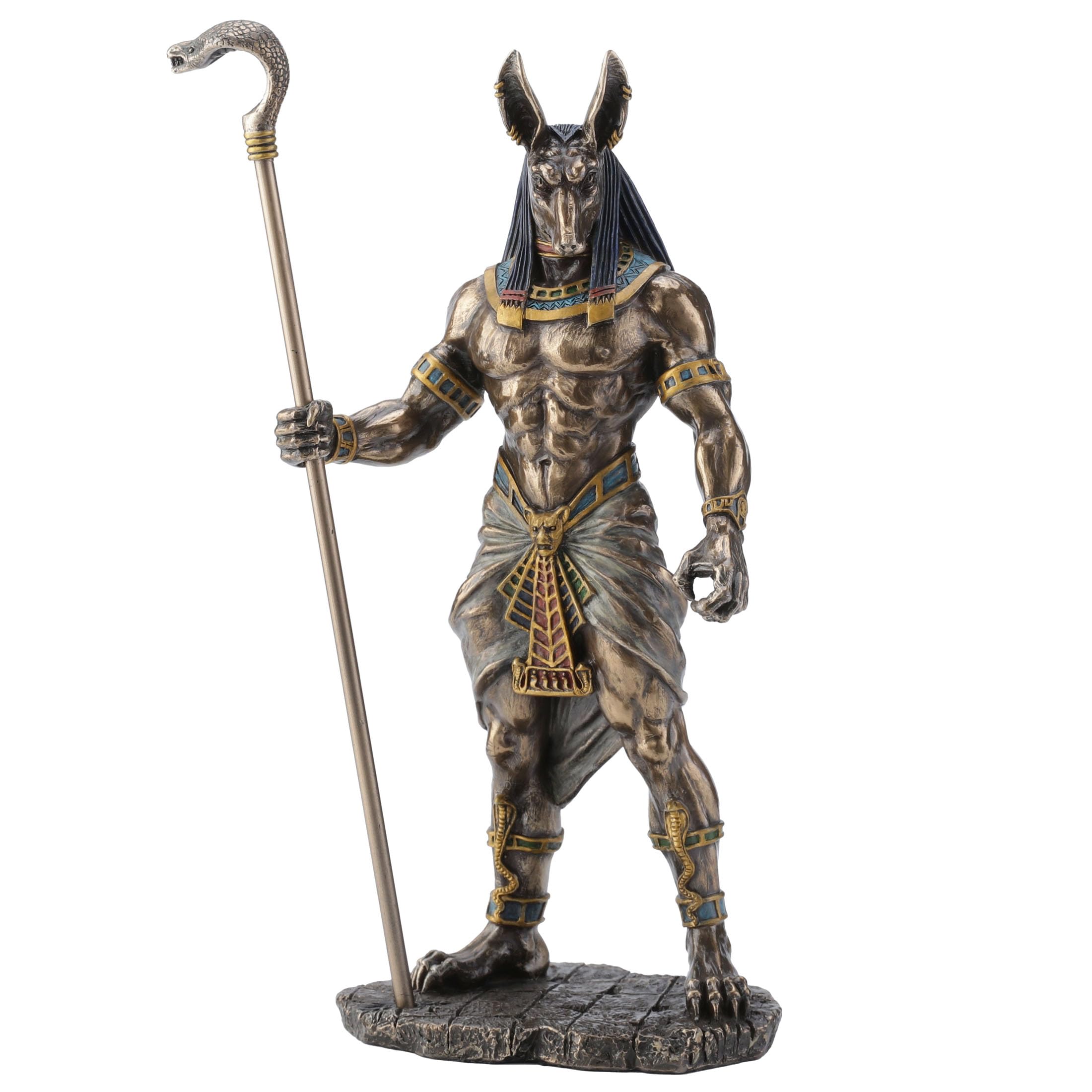 Veronese Design 11 Egyptian God Anubis Holding Cobra Scepter Cast Resin Bronze Finish Statue