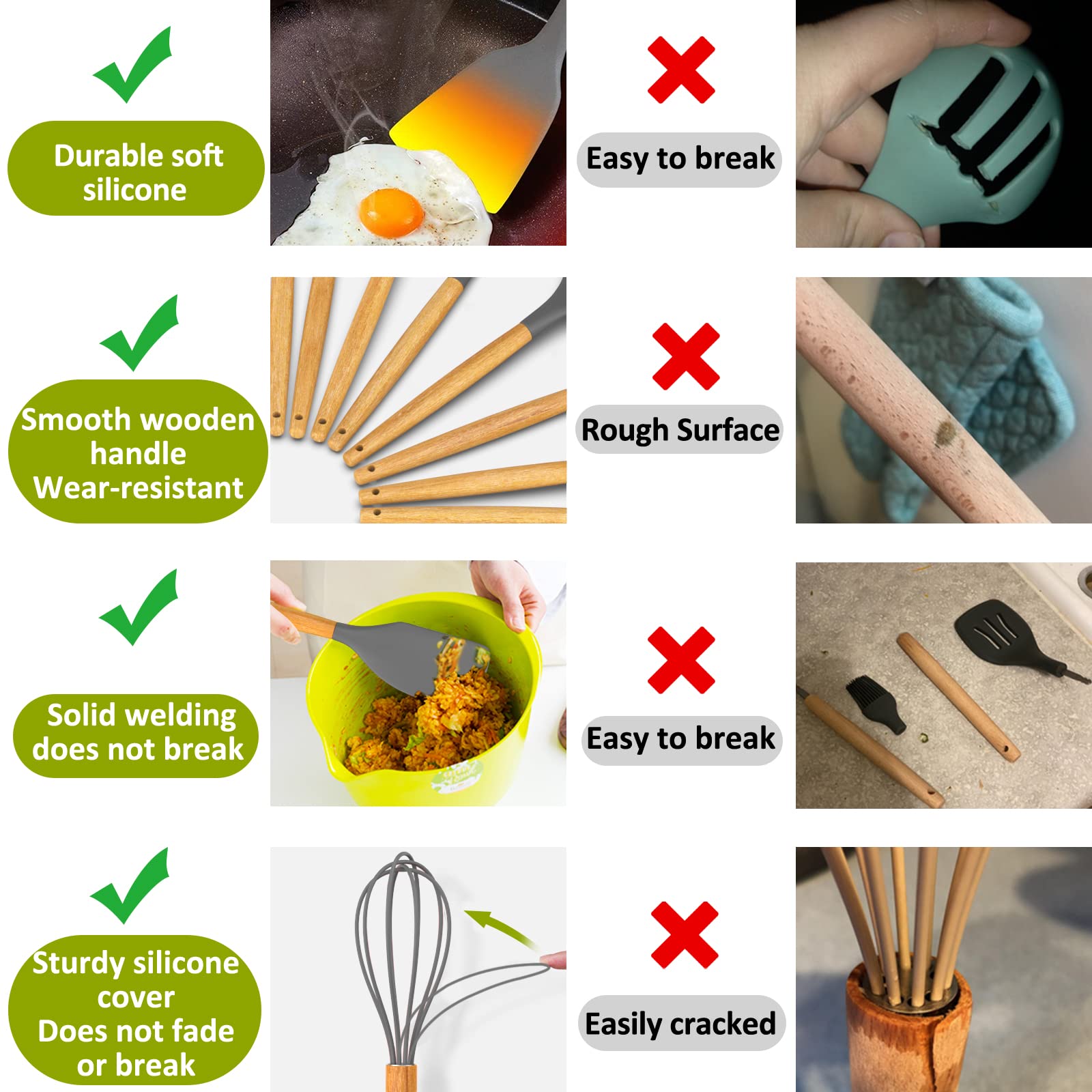 Silicone Cooking Utensil Set, 35 Pcs Kitchen Utensils By Fungun, Non-Stick Heat Resistant Kitchen Gadgets Cookware With Natural