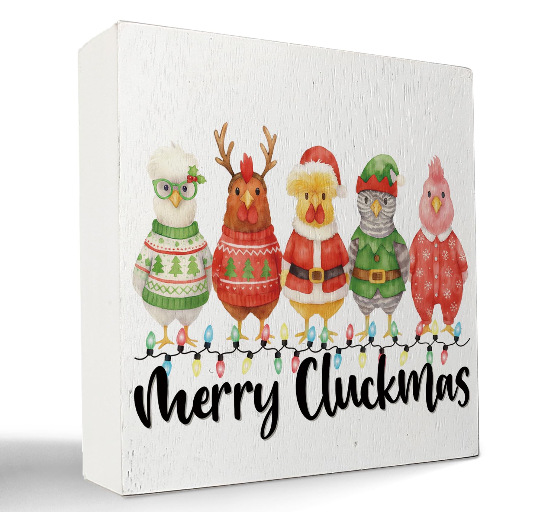 kunlisa Funny Christmas Chicken Wooden Sign, Farmhouse Christmas Decor, Chicken Lover Gifts, Xmas Hen Rooster Wood Box Sign for 