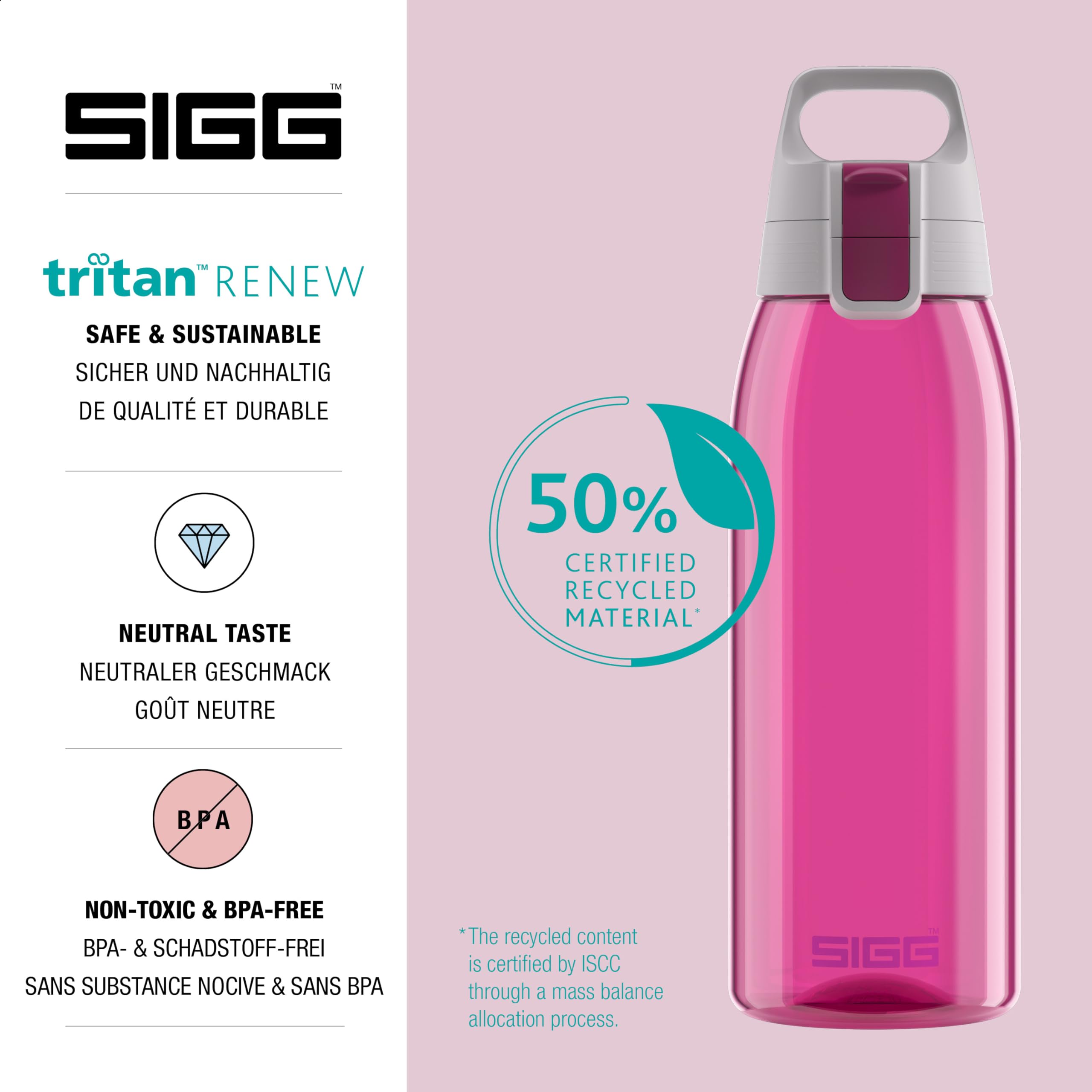 SIGG - Tritan Sports Water Bottle - Total Color Berry - Leakproof - Featherweight and Shatter-Proof Tritan Plastic - Dishwasher Safe - BPA Free - 34 Oz