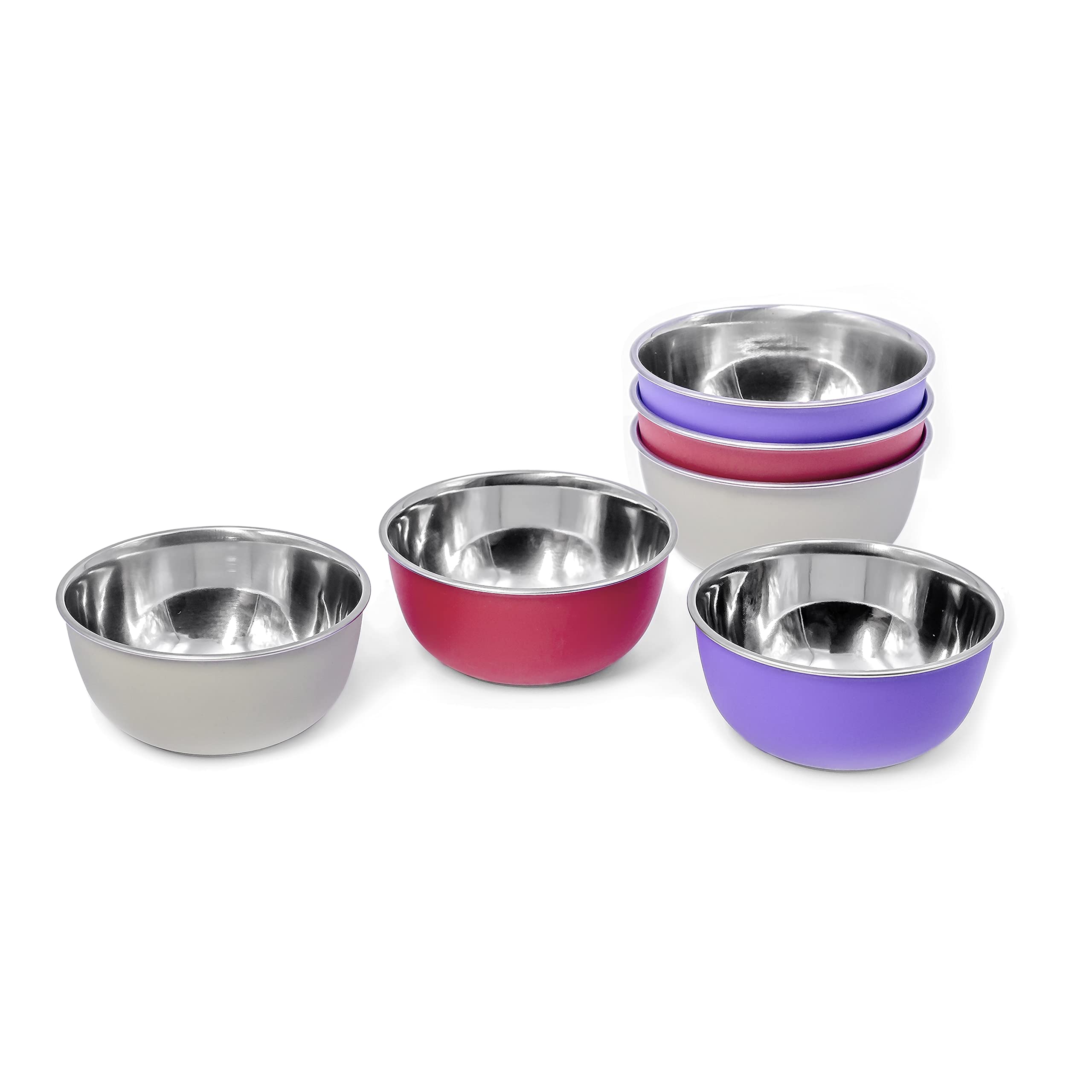 Bowl Fiery Stainless Steel Microwave Safe Bowls 6 Pieces Set (Multicolor 12Cm, 6 Pieces Set), 300 Milliliter - 300 Ml