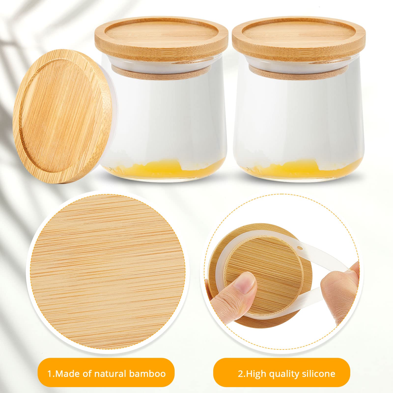 6 Pack Yogurt Jar Lids Set Bamboo Wood Lids With Silicone Sealing Rings Compatible With Oui Yogurt Jars Airtight Glass Storage