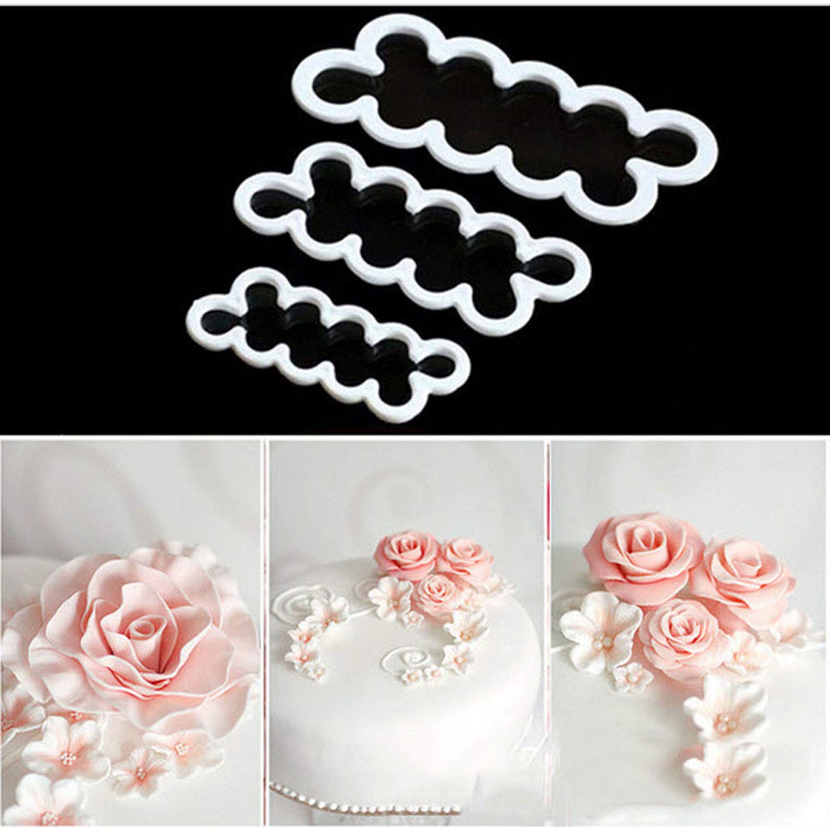 Zdywy 3Pcs 3D Rose Flower Petal Cake Fondant Cookie Cutter Mold Diy Decorating Mould