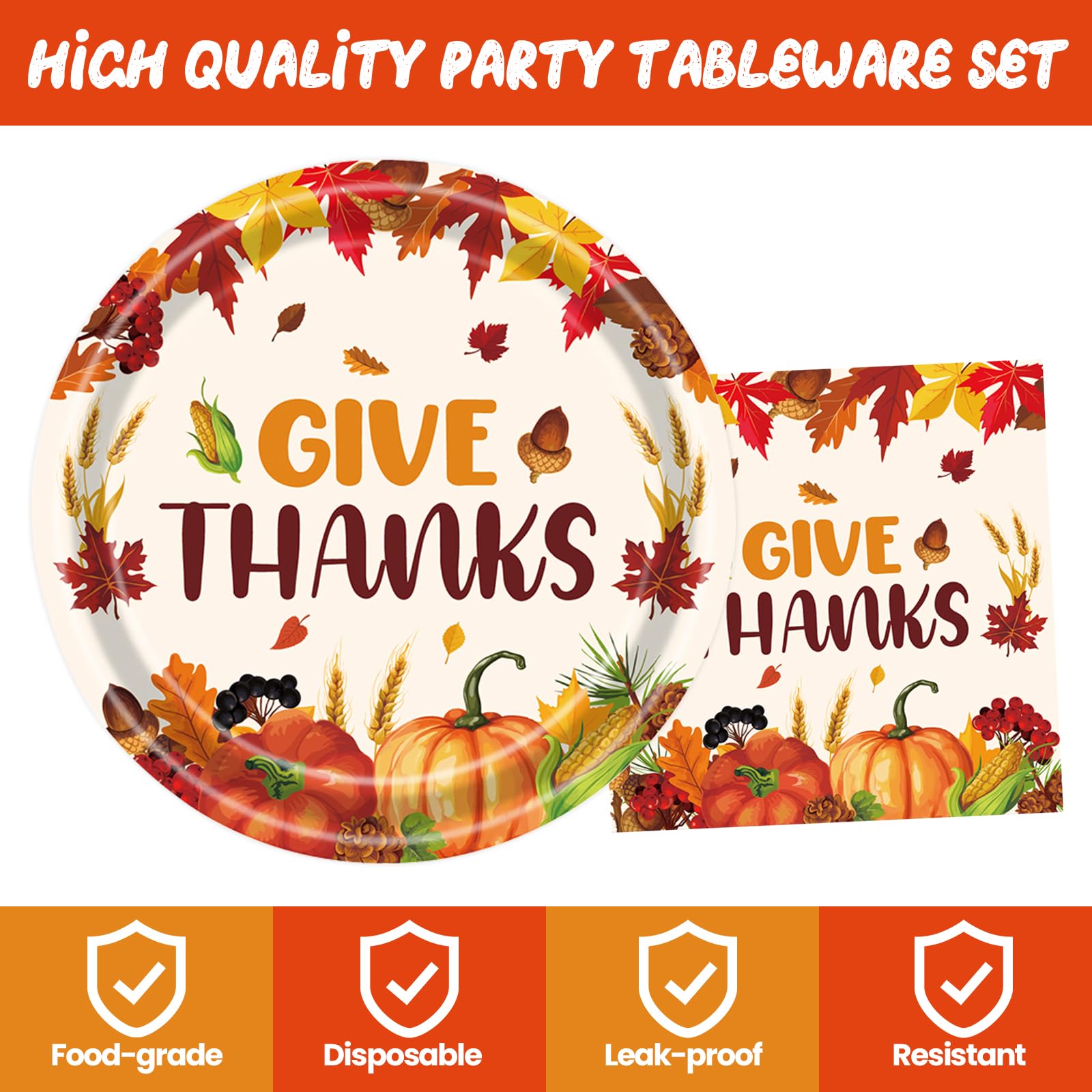 40Pcs Thanksgiving Party Plates and Napkins, Disposable Fall Paper Plates Dinner Plates Tableware Set for Harvest Holiday Friend