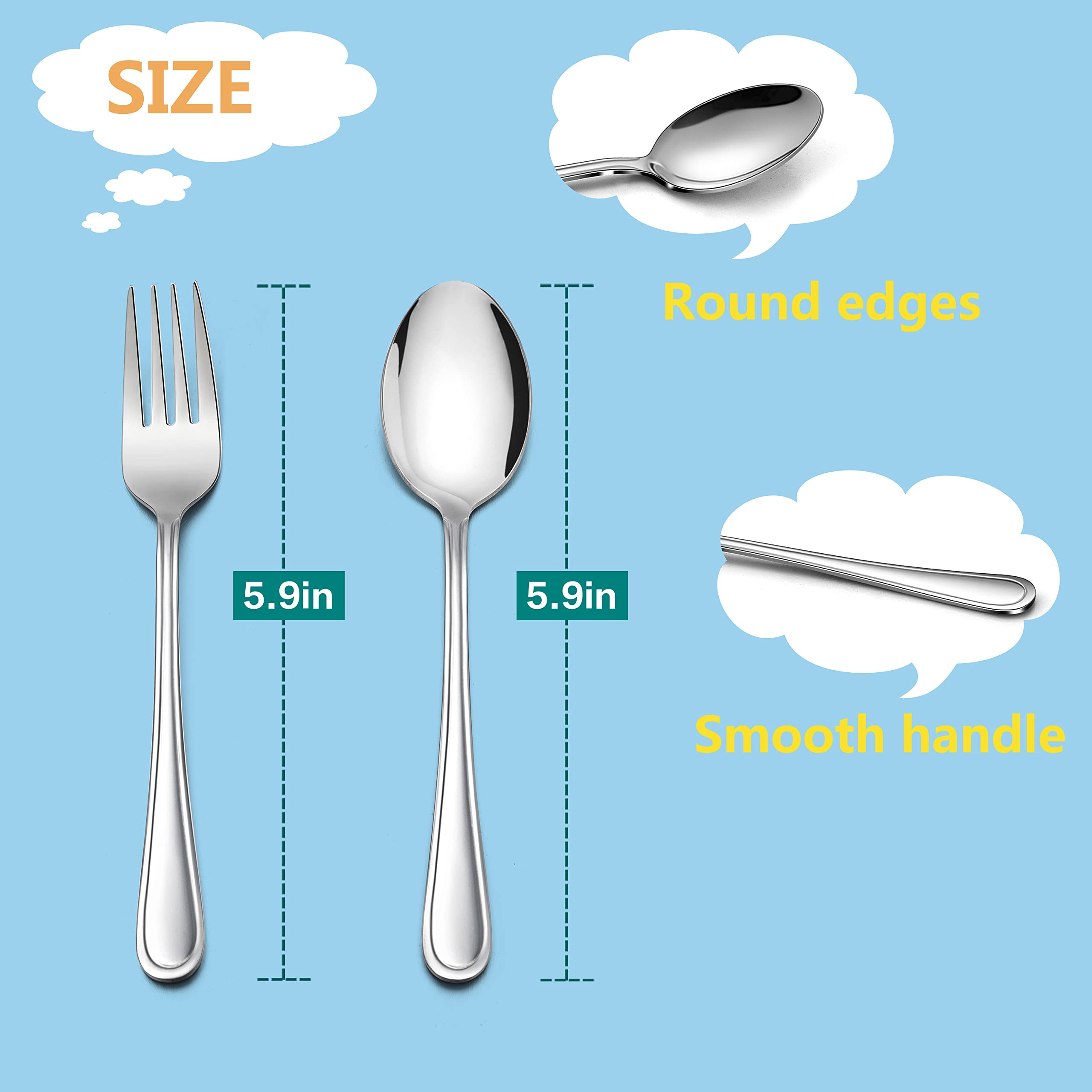 LIANYU 6-Piece Kids Silverware Set, 3 Kid Spoon, 3 Kid Fork, Stainless Steel Toddler Utensils Flatware Set, Child Cutlery Tablew