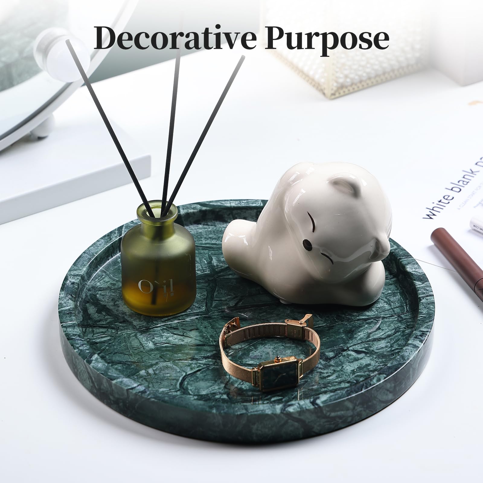 Ymxyjm 100% Natural Round Marble Tray For Bathroom, Genuine Marble Stone Vanity Tray, Luxury Storage Trays For Kitchen, Vanity,