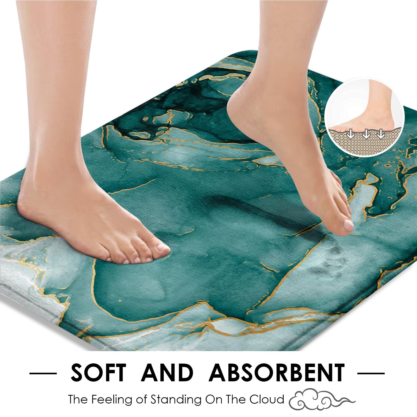 ArtSocket Green Marble Bathroom Set with Shower Curtain and Rugs Accessories  Green Gold Aquamarine Shower Curtain Set  Ocean Waves Shower Curtain for Bathroom  Abstract Bathroom Decor 4 Pcs
