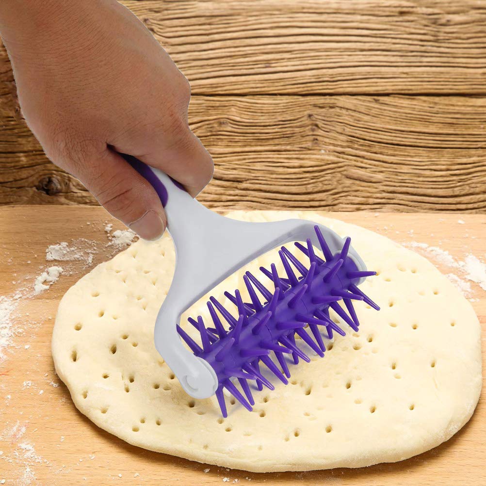 2 Pieces Pizza Pie Dough Roller Docker Set, Aulufft Wood Pastry Pizza Roller Rolling Pins And Time Saver Pizza Plastic Dough Doc