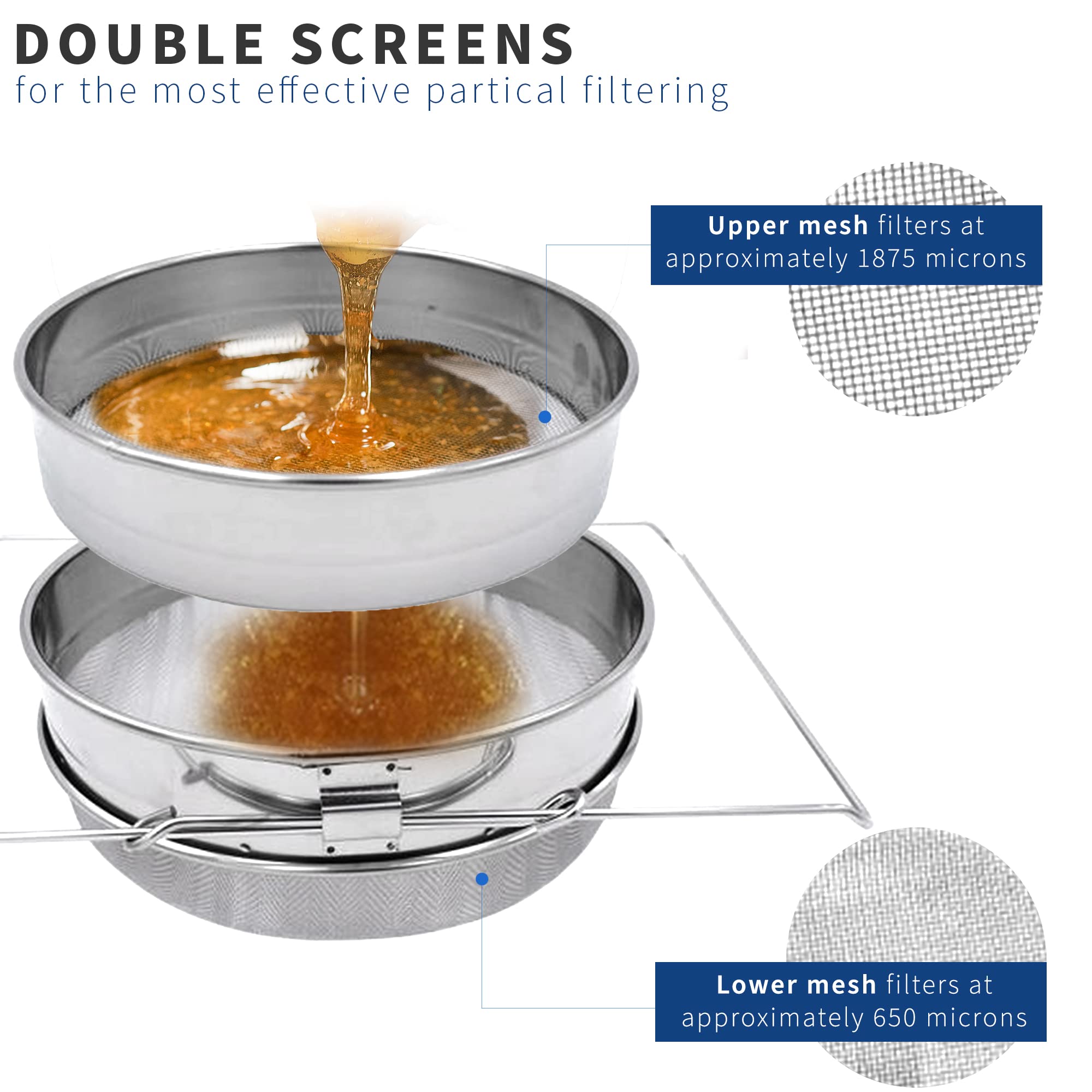 Vivo Stainless Steel Honey Strainer Double Sieve, Bee Keeping Equipment Filter Bee-V101H