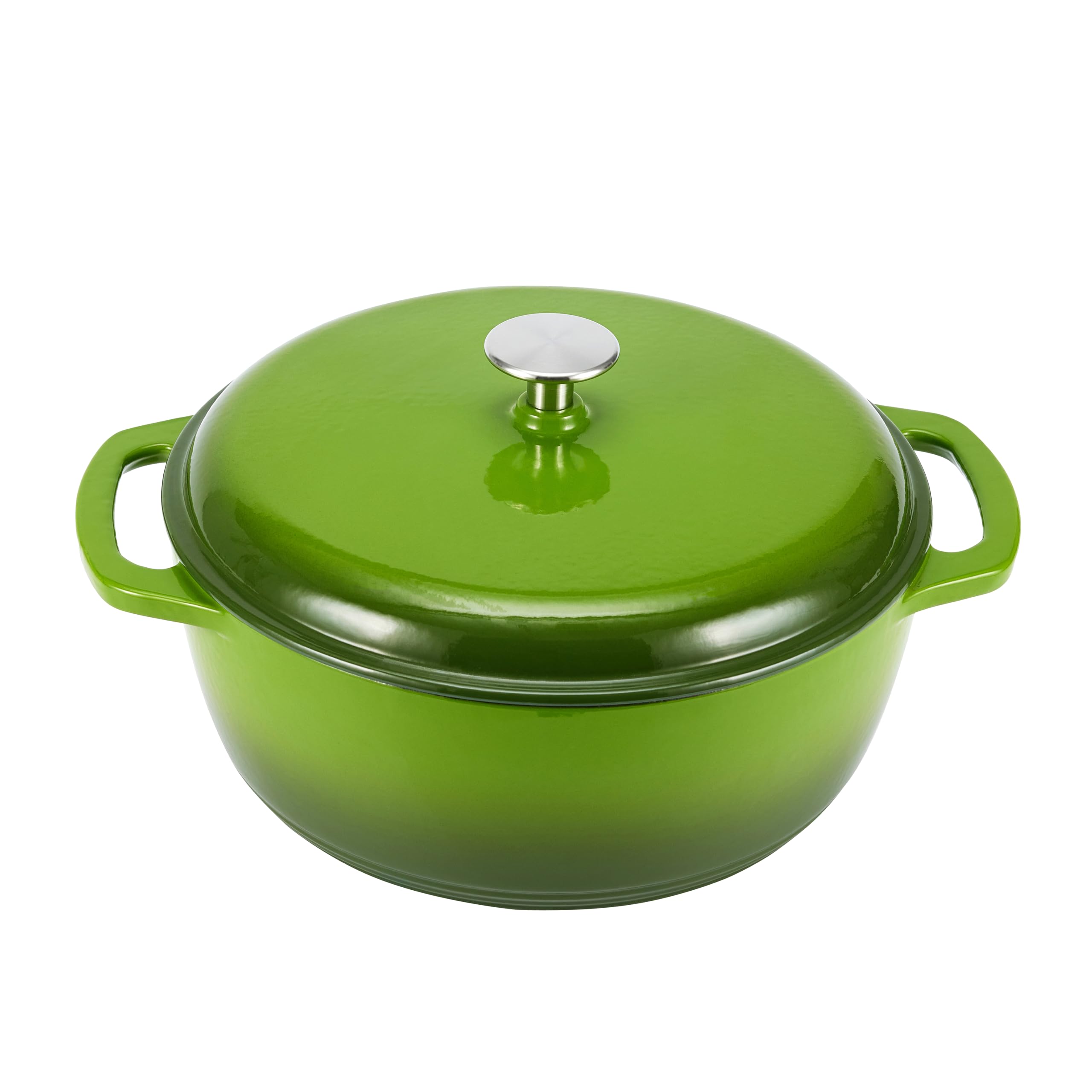 Amazon Basics Cast Iron Dutch Oven Pot with Lid, Enameled, Round, Dual Handles, Heavy-Duty, Medium, 6-Quart, Green