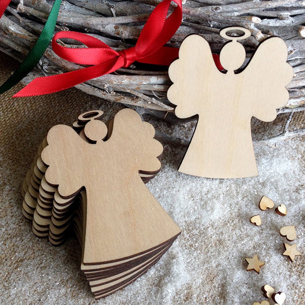 Tinksky Wooden Angel Shaped Pendants Christmas Party Decor Hanging Ornaments for Christmas Tree Christmas Gift DIY 10pcs