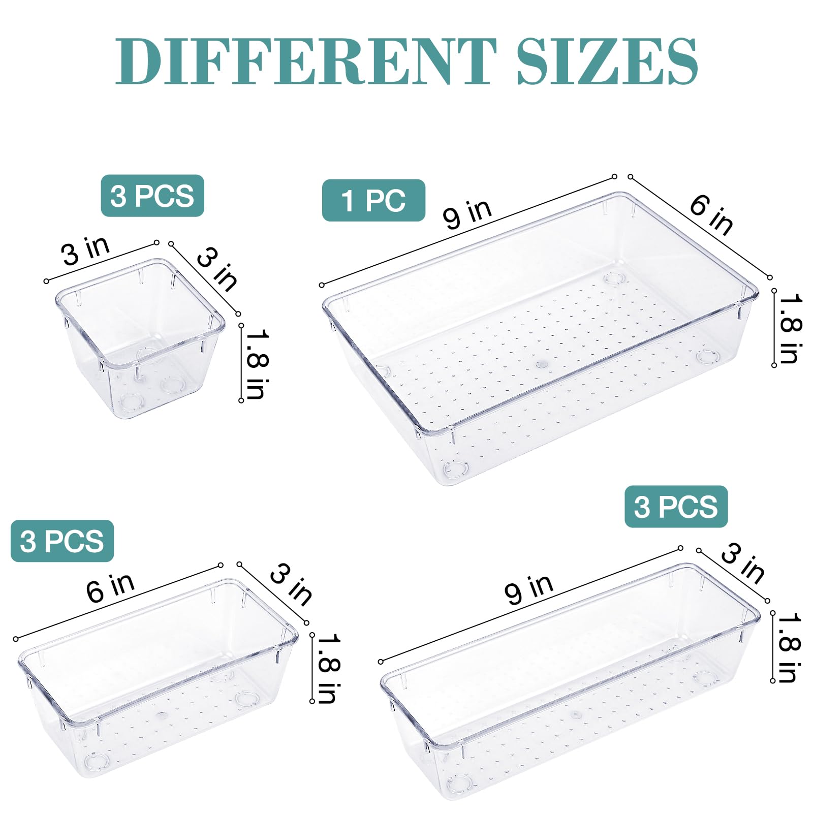 StorMiracle 10 PCS Drawer Organizer Set,4 Varied Size Bathroom and kitchen Drawer cabinet organizer Trays, Clear Storage Bins fo