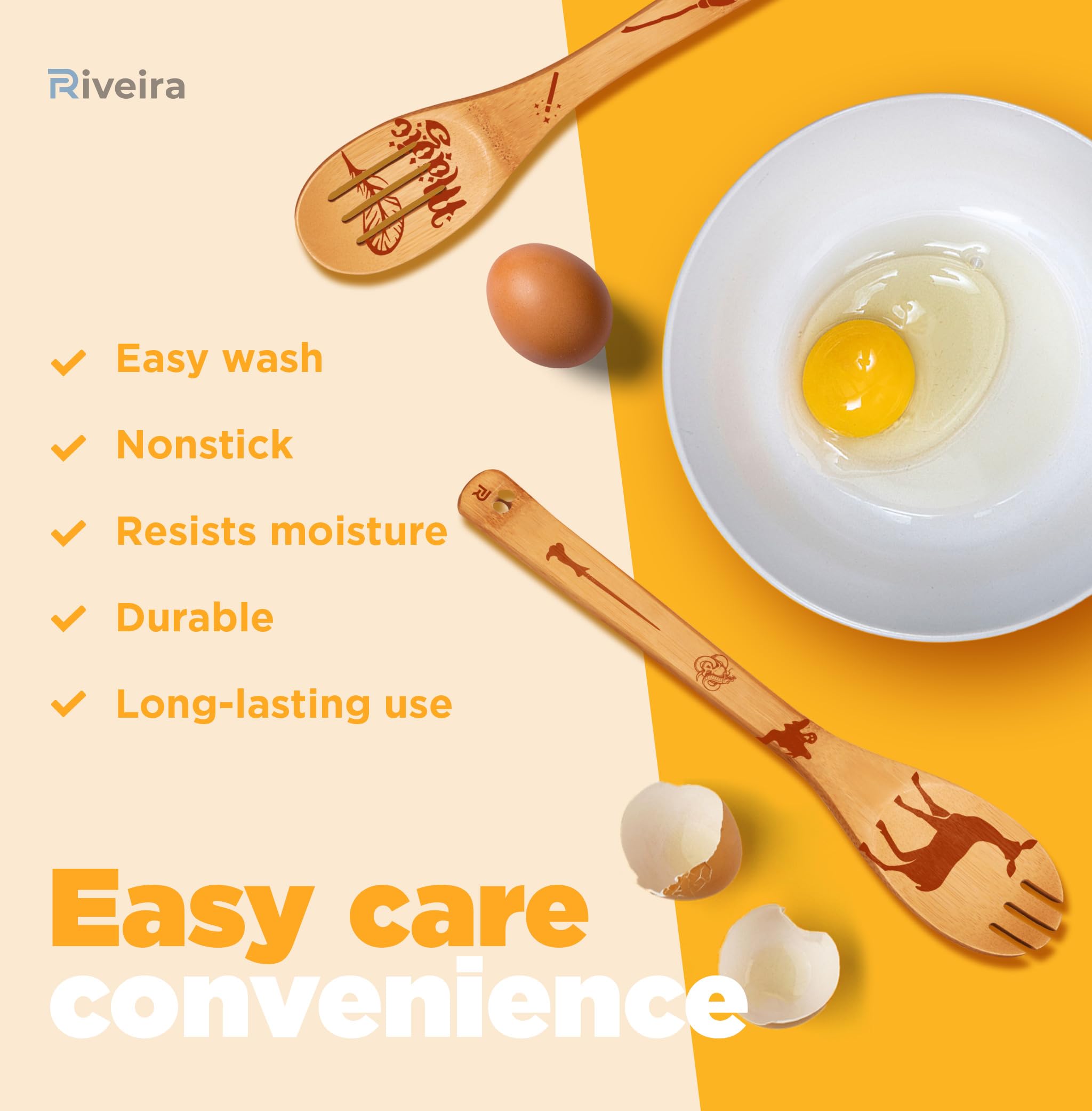Riveira Magic Wizard Gifts Organic Wooden Spoons For Cooking Utensils Set 6-piece - Christmas Gifts For Women Kitchen Utensils S