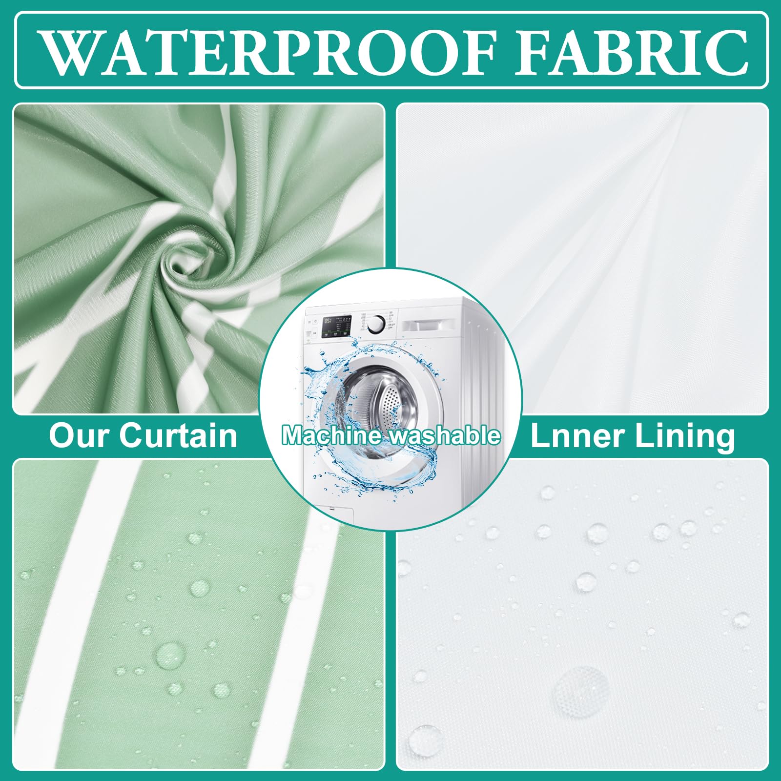 Lxbni No Hook Ombre Green Striped Shower Curtain With Snap In Fabric Liner Set - Hotel Shower Curtain And Liner Set With See Thr
