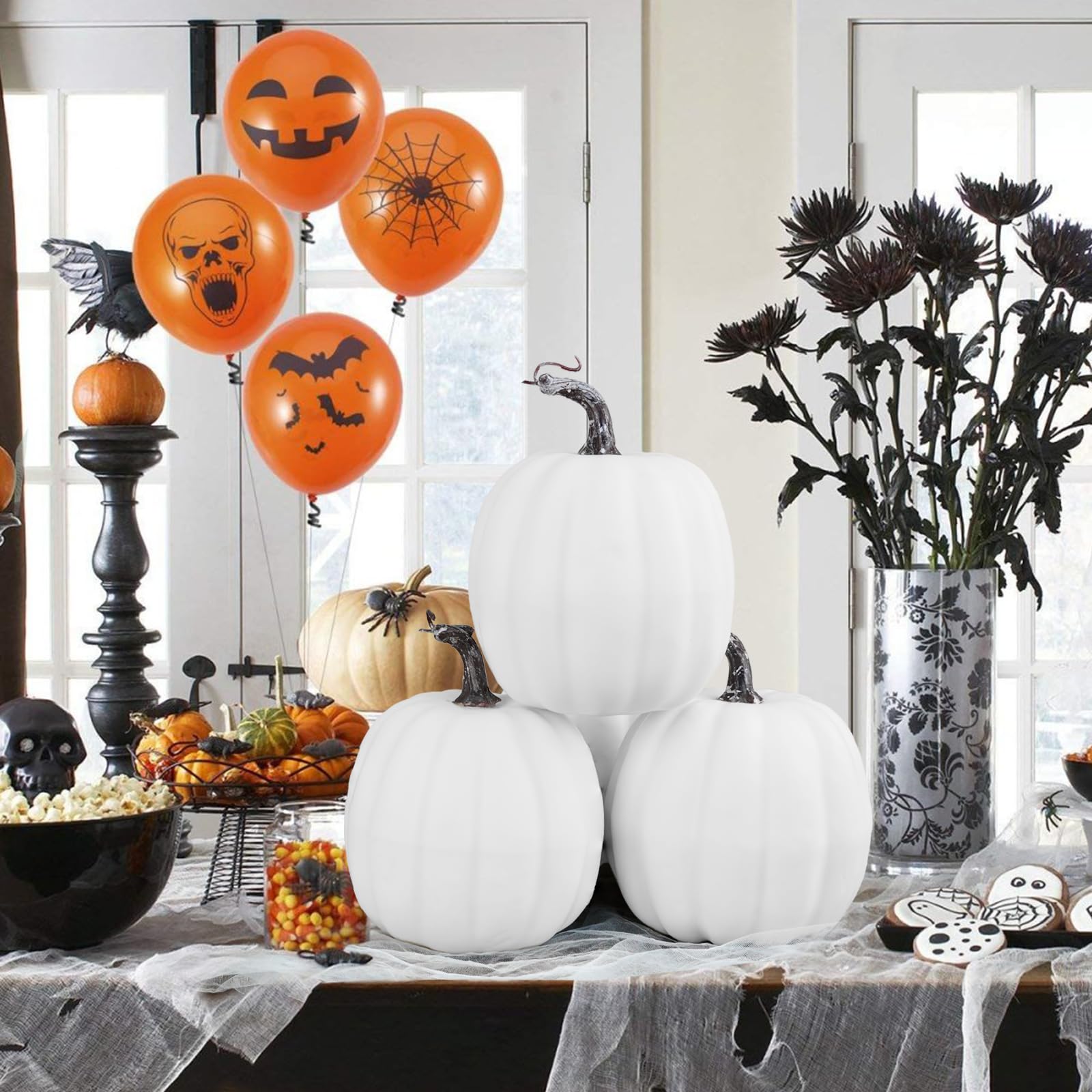 Artmag 6 Inch Large Artificial Pumpkins, 4PCS Big White Faux Foam Harvest Pumpkins for Fall Autumn Thanksgiving Seasonal Holiday