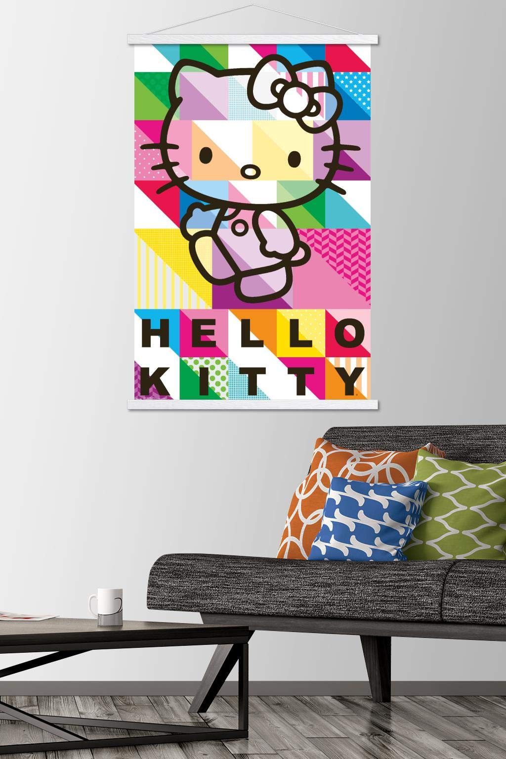 Trends International Hello Kitty - Patterns Wall Poster, 22.375'' X 34'', Premium Print And White Hanger Bundle