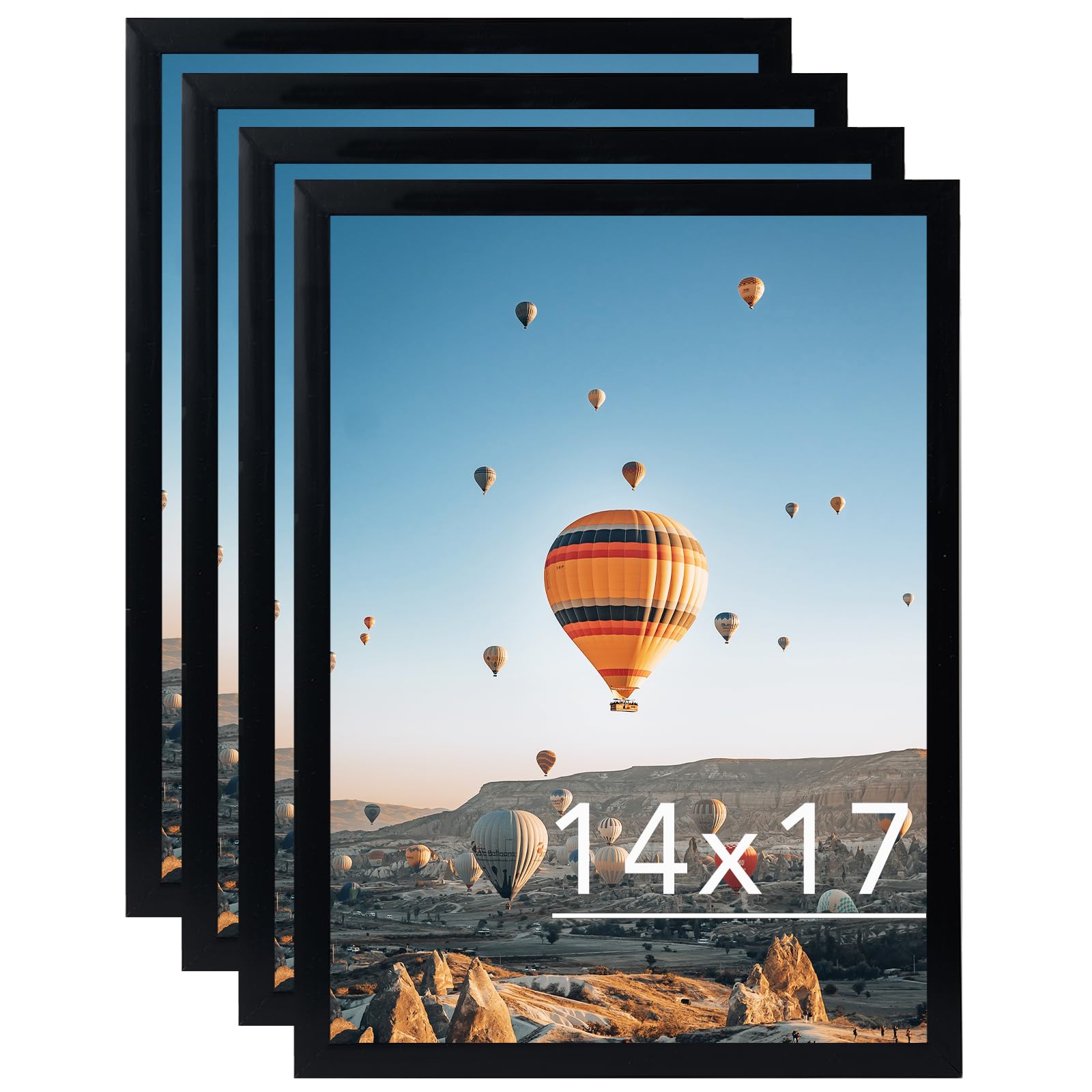 JCJMY 14x17 Picture Frame Set of 4 Black for Wall Hanging, Wall Mounting Horizontally or Vertically, 14 x 17 Wall Gallery Poster