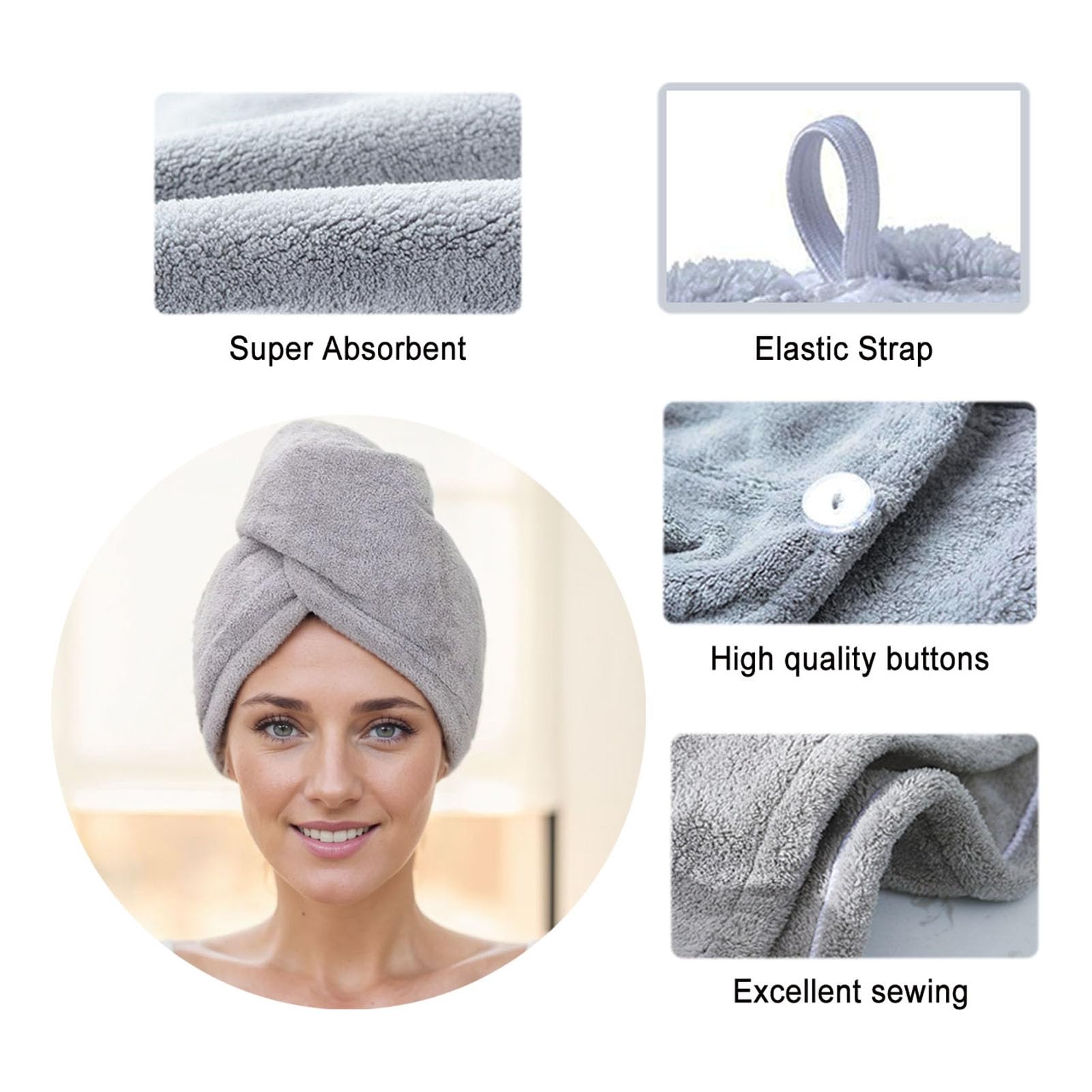 SURPRISE PIE 2 Pack Women Microfiber Hair DryingTowel Wrap, Super Absorbent Anti-frizz Head Turban Towel for Wet, Long,Curly Hai