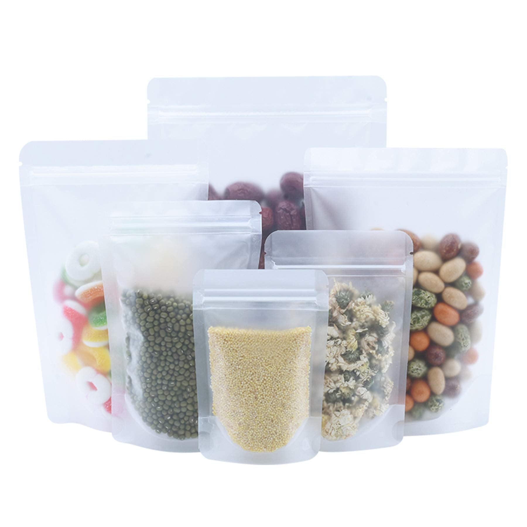 PABCK 100 Pcs 4.3x7.1 inch Resealable Stand Up Bags Matte Clear Zipper Lock Heat Seal Pouches with Tear Notch for Zip Food Stora