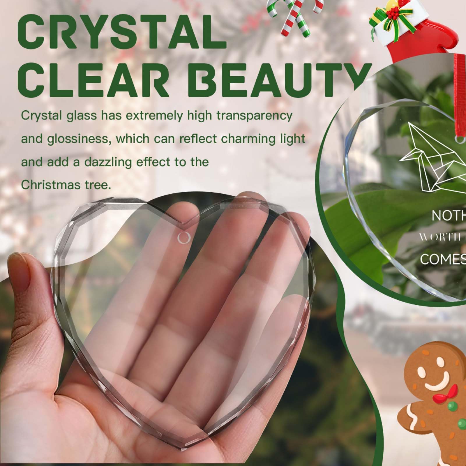 DIY Christmas Ornaments Clear Glass Ornament for Crafts Custom Photo Logo Text Hanging Decorations for Holiday Wedding Anniversa