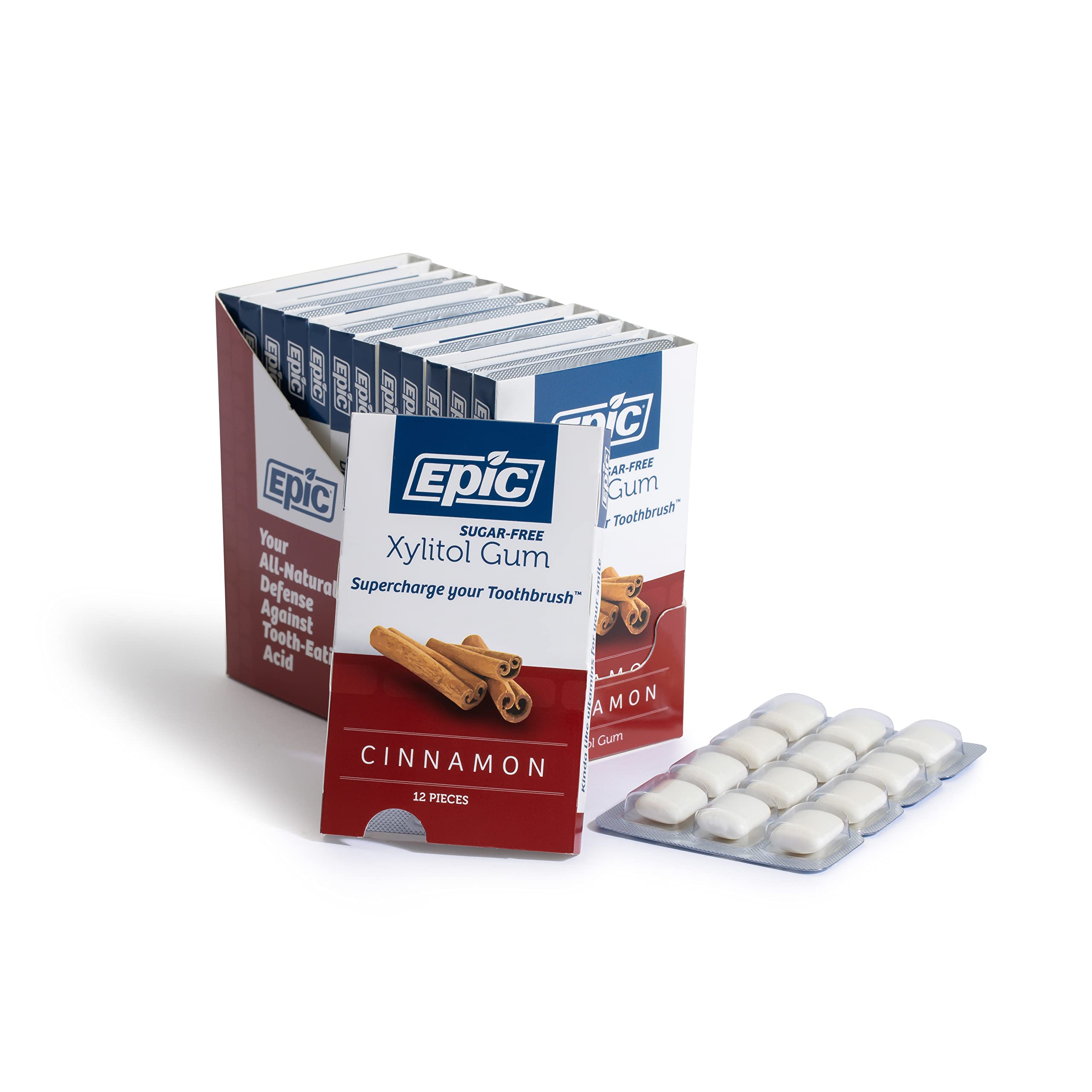 Epic Gum - Aspartame Free 100% Xylitol Chewing Gum - Sugar Free Cinnamon Flavored Gum, 12 Pieces (Pack of 12)