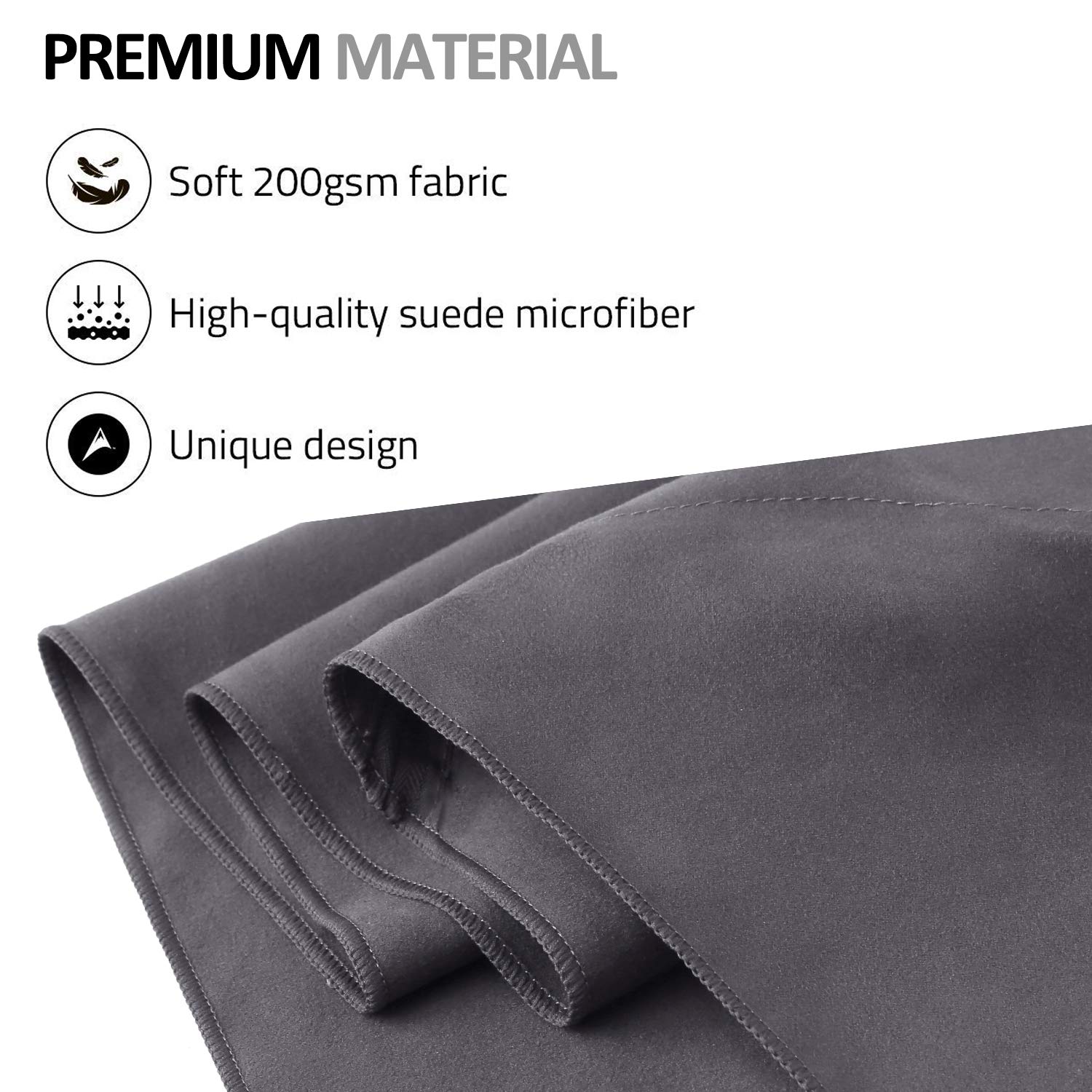 BAGAIL Microfiber Towel Perfect Sports & Travel & Beach Towel. Fast Drying - Super Absorbent - Ultra Compact. Suitable for Camping  Gym  Beach  Swimming  Backpacking Dark Grey 24 x 48 inches