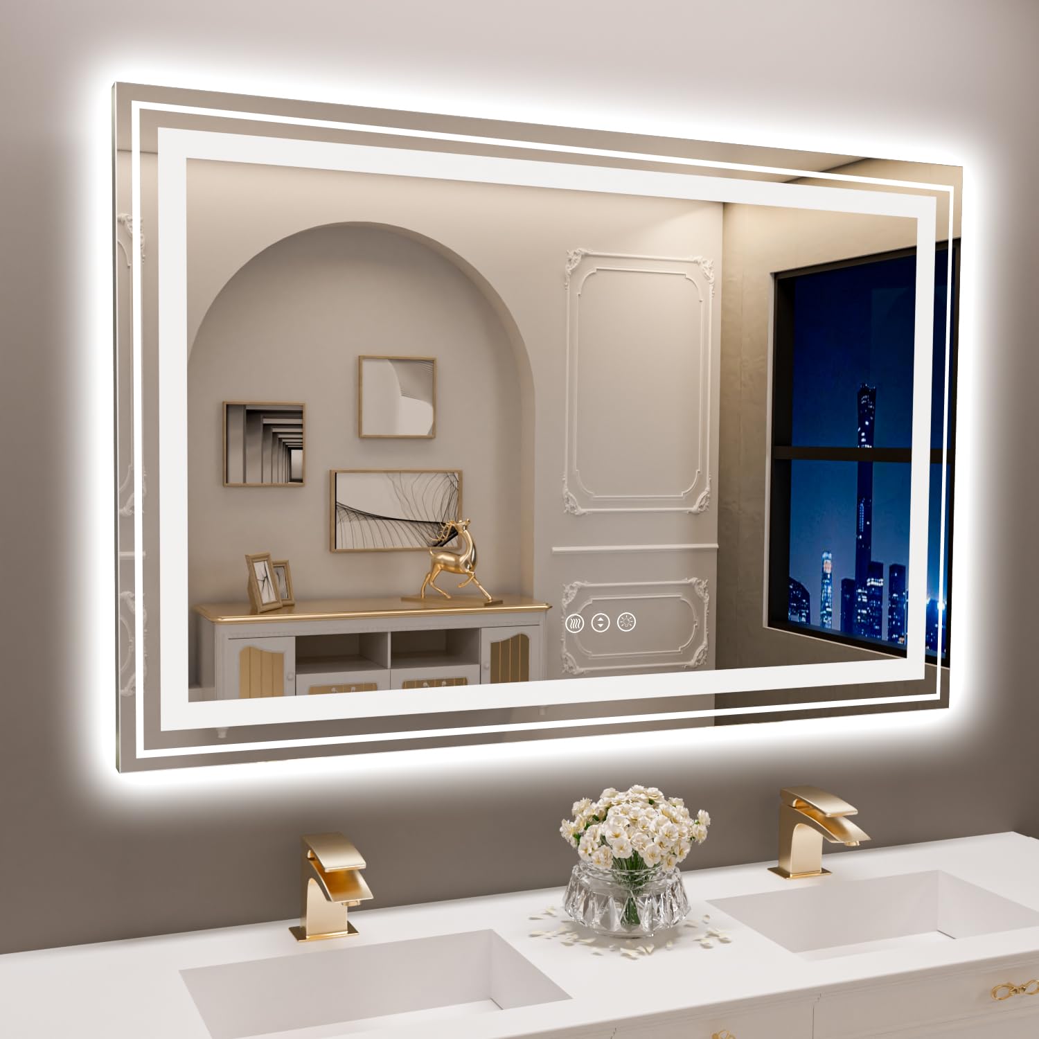 Snowdool Led Bathroom Mirror With Lights, 60 X 30 Inch Front And Backlit Mirror Bathroom, Anti-Fog Lighted Vanity Mirror, Steple