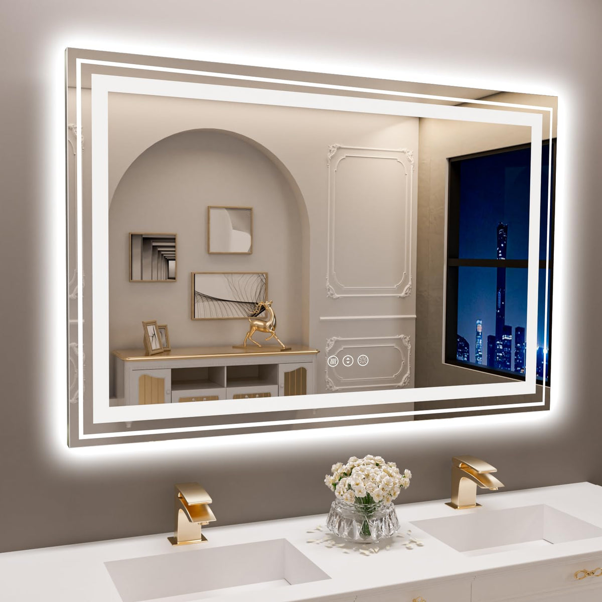 Snowdool Led Bathroom Mirror With Lights, 60 X 30 Inch Front And Backlit Mirror Bathroom, Anti-Fog Lighted Vanity Mirror, Steple