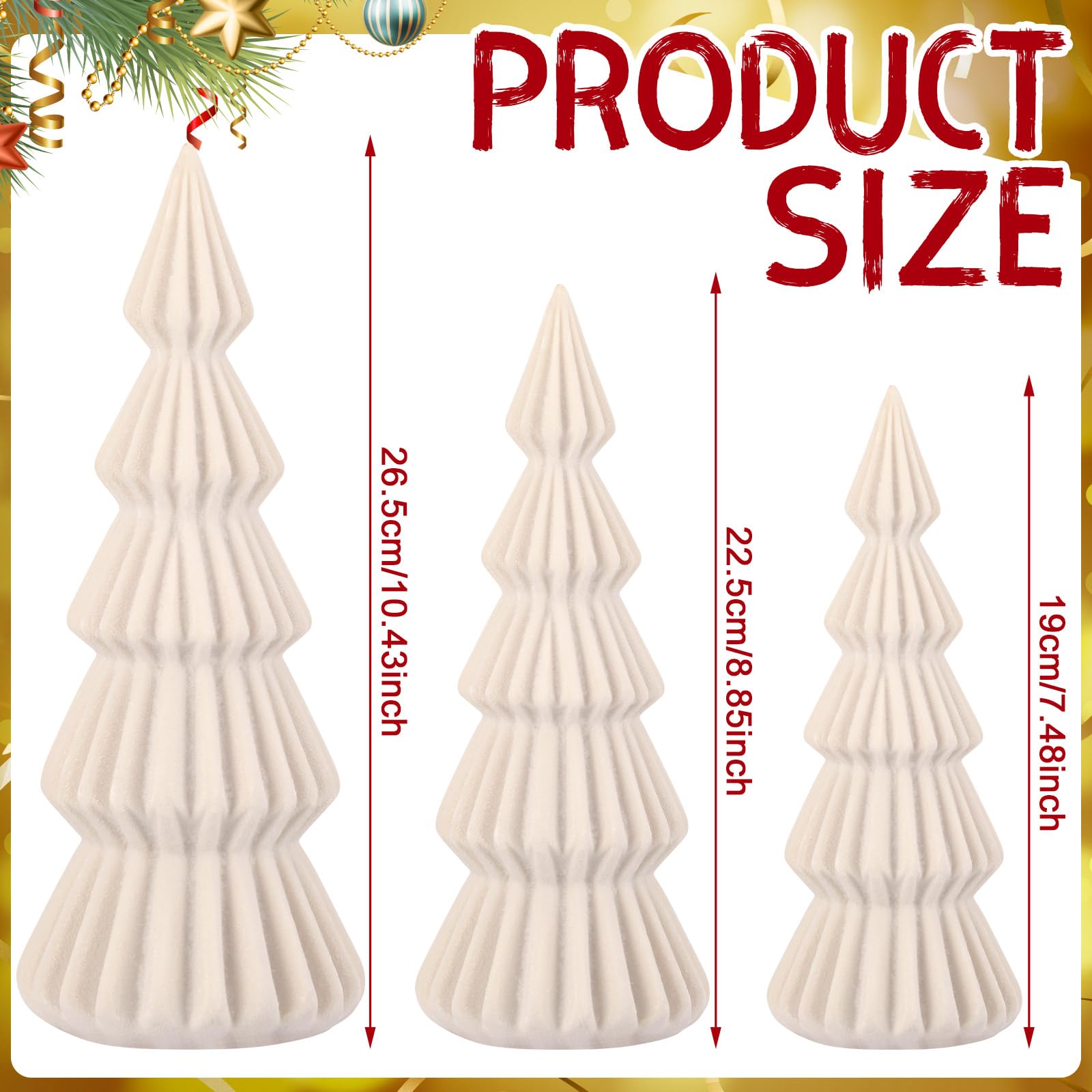 Relaxgiant Set of 3 Velvet Ceramic Christmas Trees Decoration Large Modern Velvet Cone Christmas Tree Figurine Decor Holiday Xma