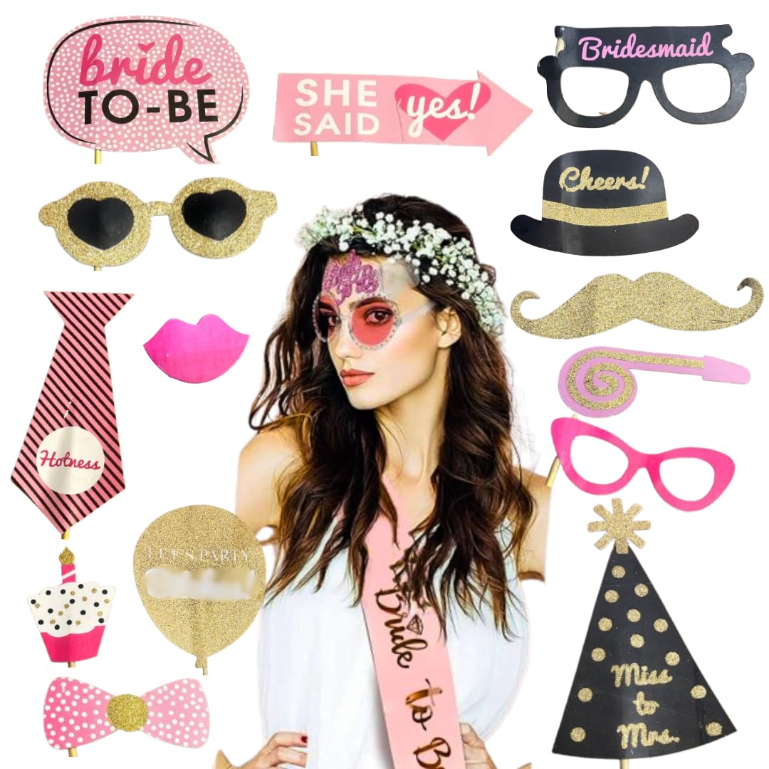 Wanna Party 22 Pcs Bride to Be Combo/Bachelorette Combo Including Bride to Be Goggles, Bride to Be sash & Bride to Be Photobooth