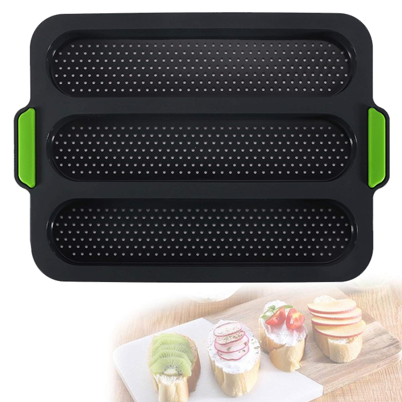 W Wbld Silicone Baguette Pan,Nonstick 3 Wave Loaves French Toast Bread Baking Tray Bake Mold, Perforated Silicone Molds Loaf Pan