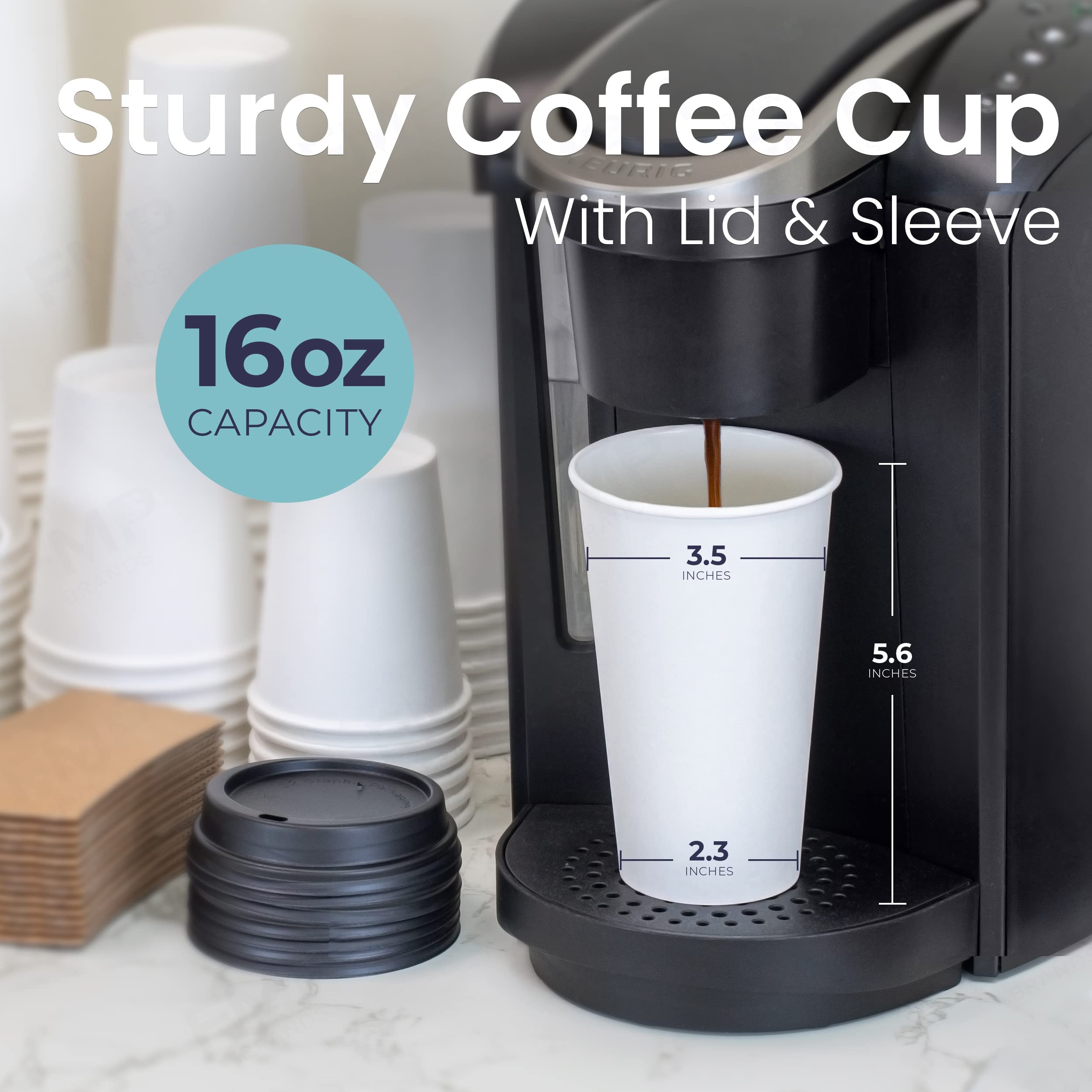 Fit Meal Prep 50 Pack 16 Oz Disposable Coffee Cups With Lids, Sleeves And Stirrers, Premium To Go Coffee Cups With Lids, Durable