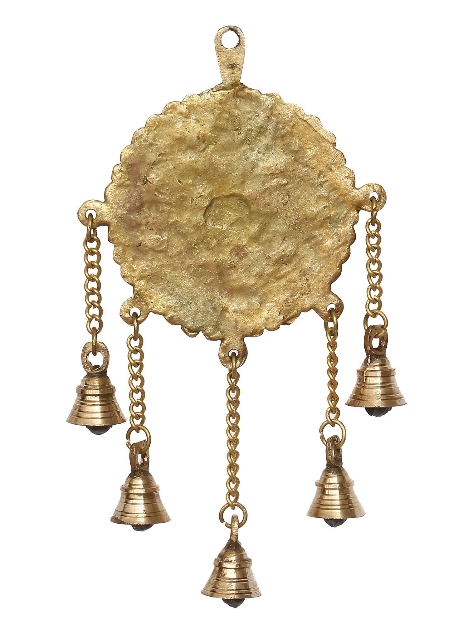 Ecraftindia Golden Brass Decorative Ganesha Wall Hanging Art With 5 Bells | Lord Ganesha Statue Decorative Showpiece For Wall De