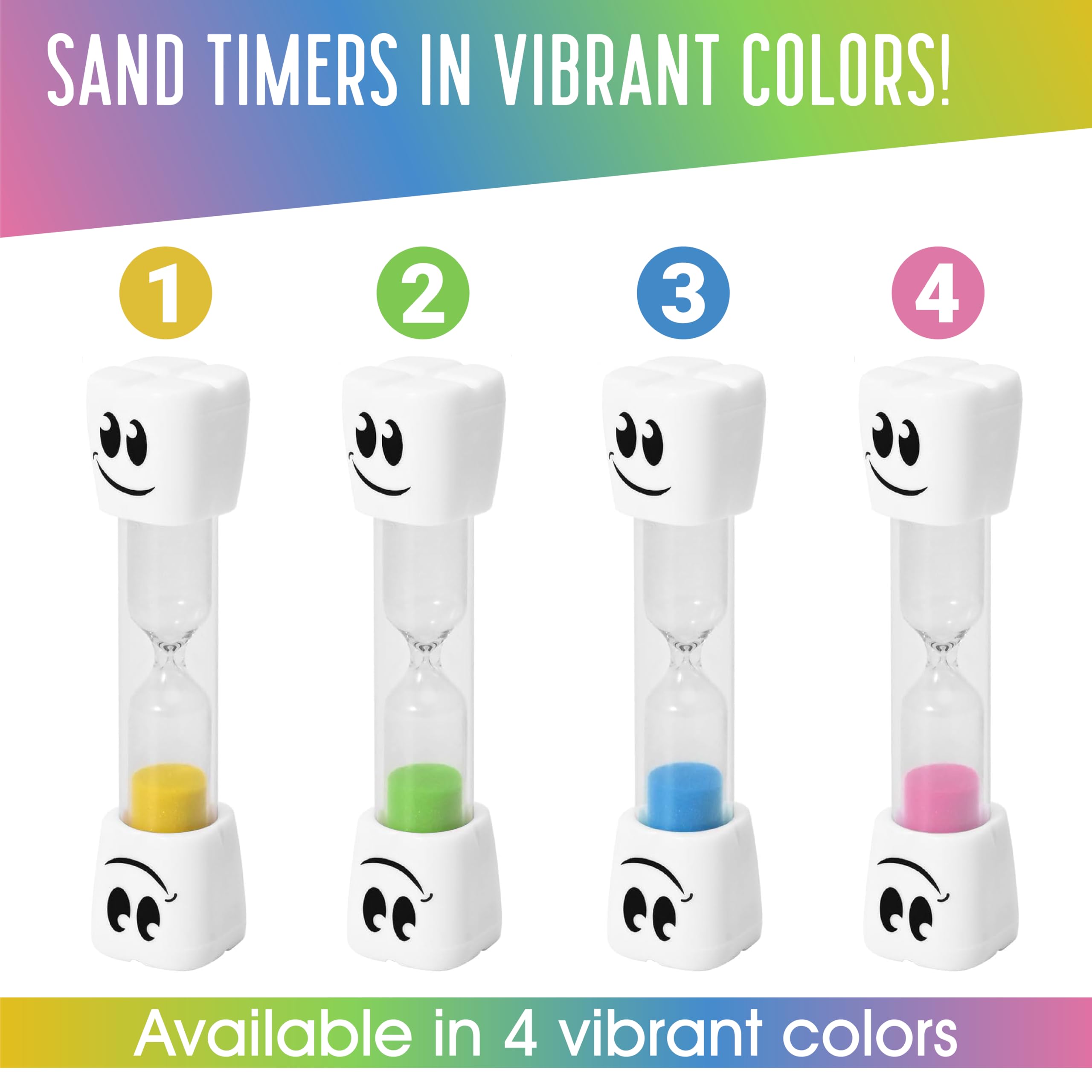 Teaherfav 2 Minute Toothbrush Sand Timer For Kids -Set Of 4 Small Blue, Pink, Yellow And Green Smiley Hour Glass